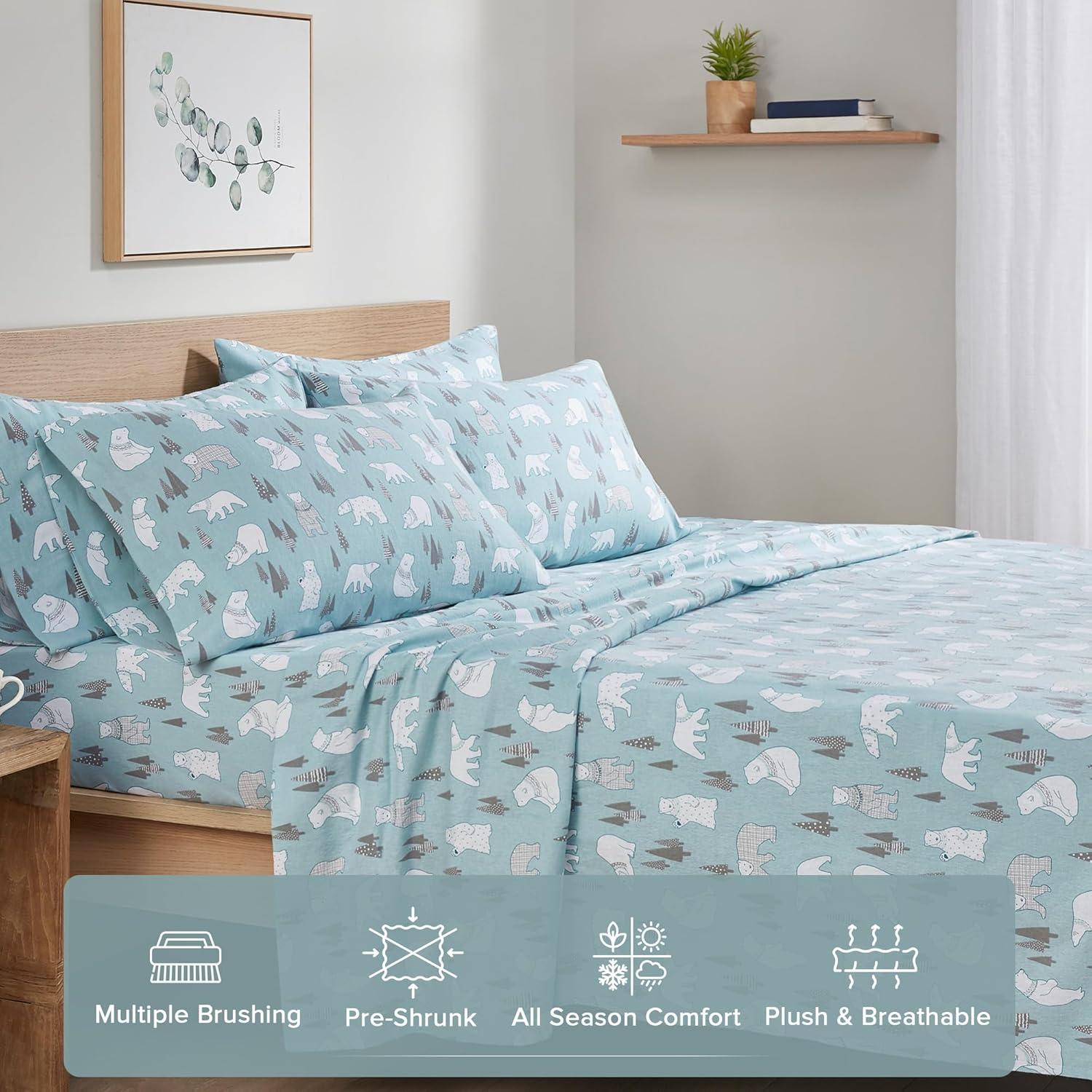Comfort Spaces Full Sheet Set, Flannel Bed Sheets Full, 100% Cotton Bed Sheets Set with Deep Pocket, 4-Piece