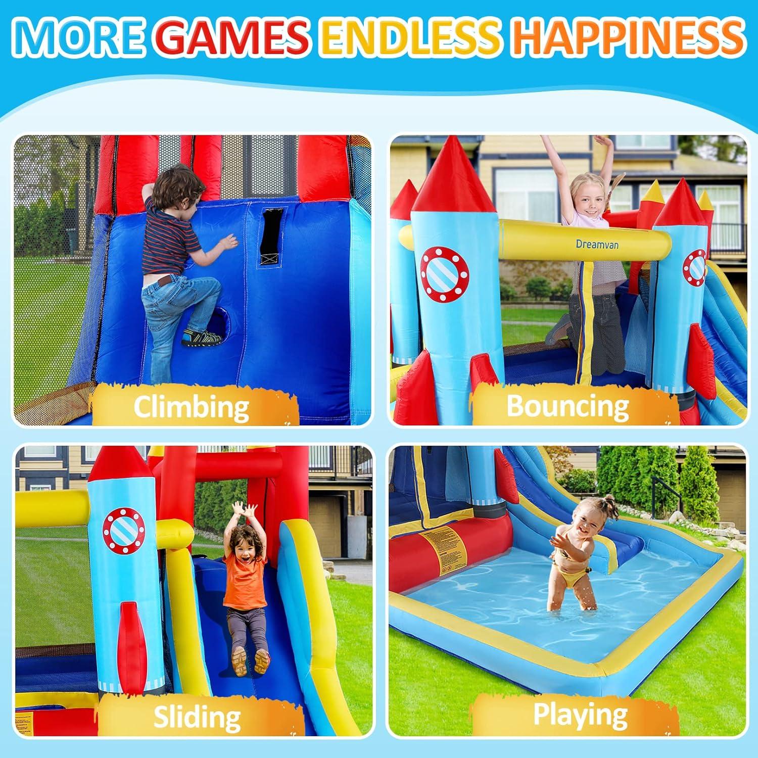 Ktaxon Inflatable Bounce House with Blower for Kids 3+, Indoor & Outdoor Bouncy Castle with Slide, Perfect for Birthday Parties, Backyard, Lawn