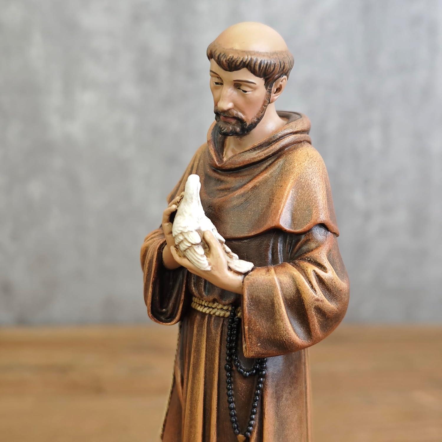 Hand-Painted Resin St. Francis Statue with Birds, 6.25"