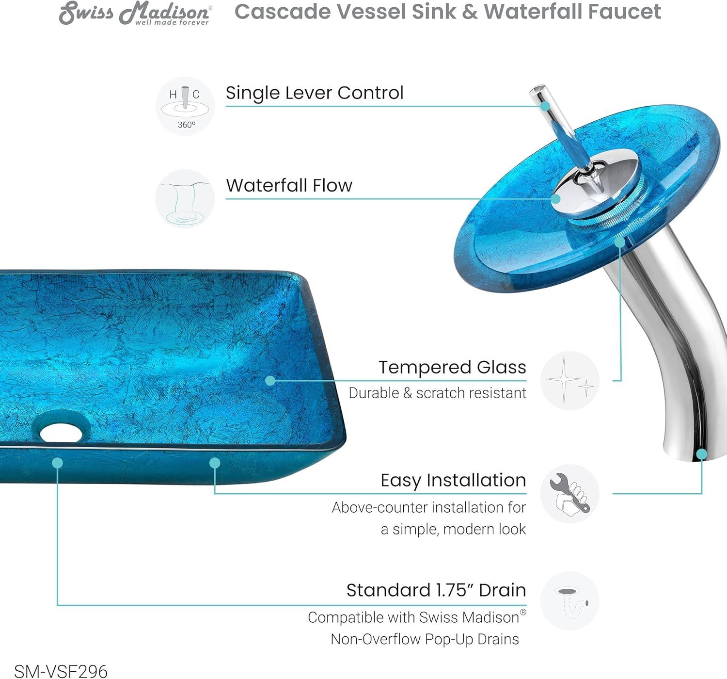 Cascade Rectangular Glass Vessel Sink with Faucet