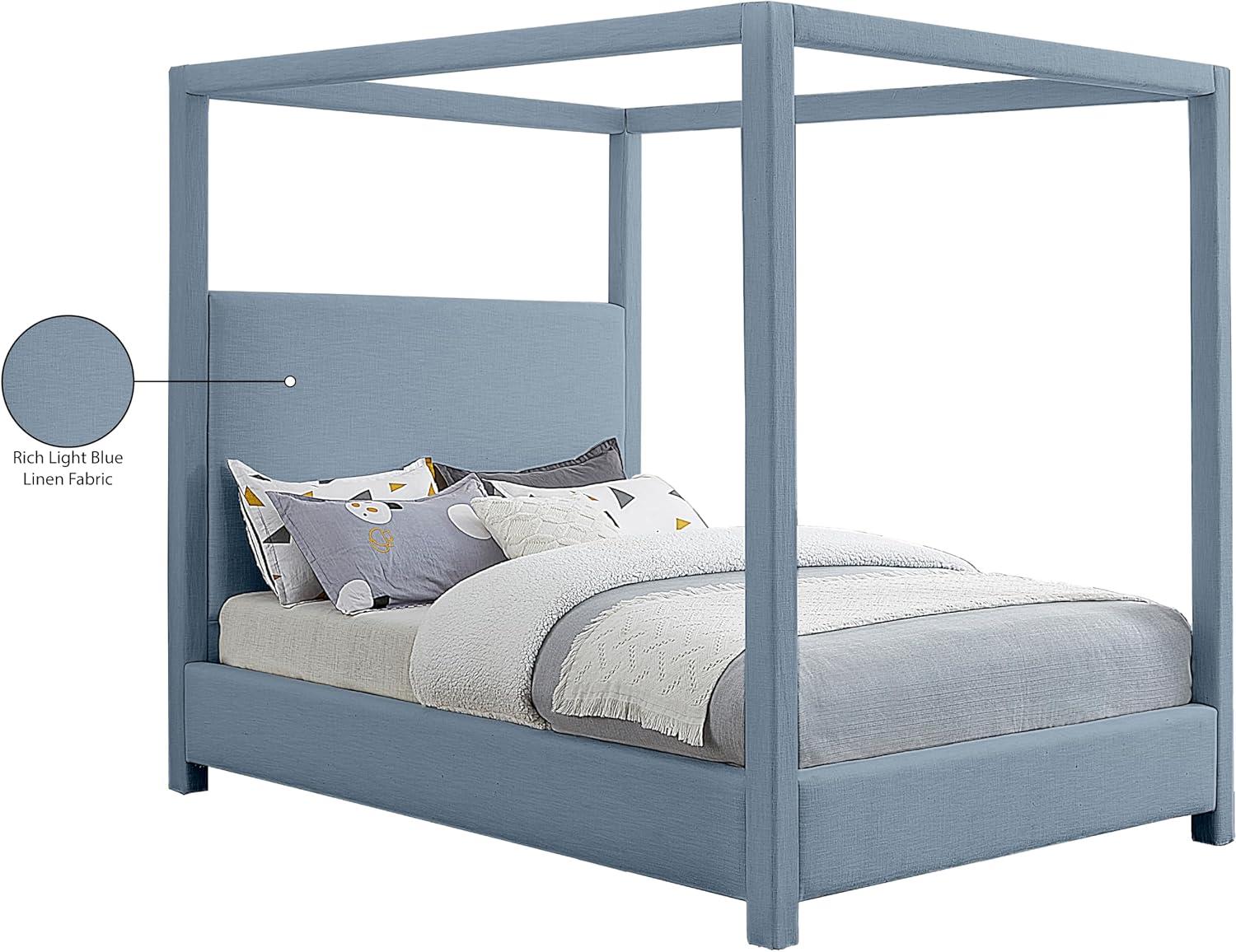 Meridian Furniture Emerson Sky Blue Linen Textured Fabric Queen Bed