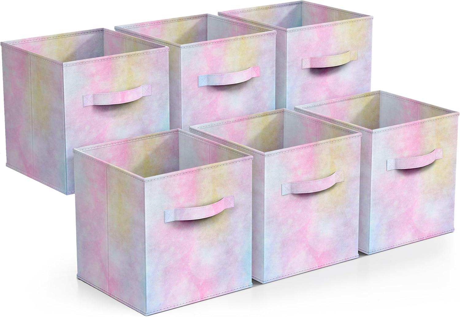 Tie Dye Fabric Collapsible Storage Cubes with Handles, 11" Set of 6