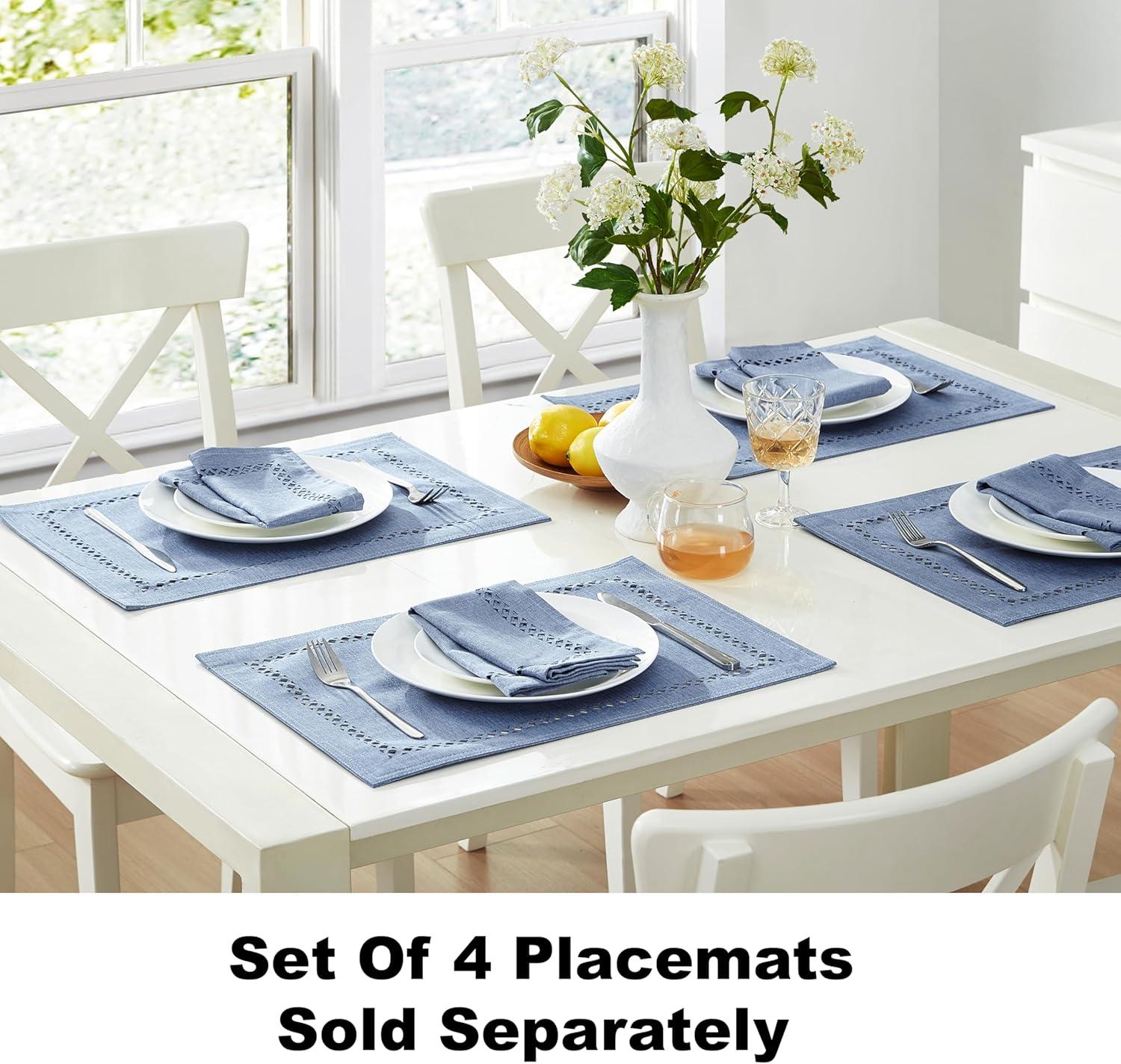 Wedgewood Blue Square Polyester Napkins Set with Lattice Cutwork