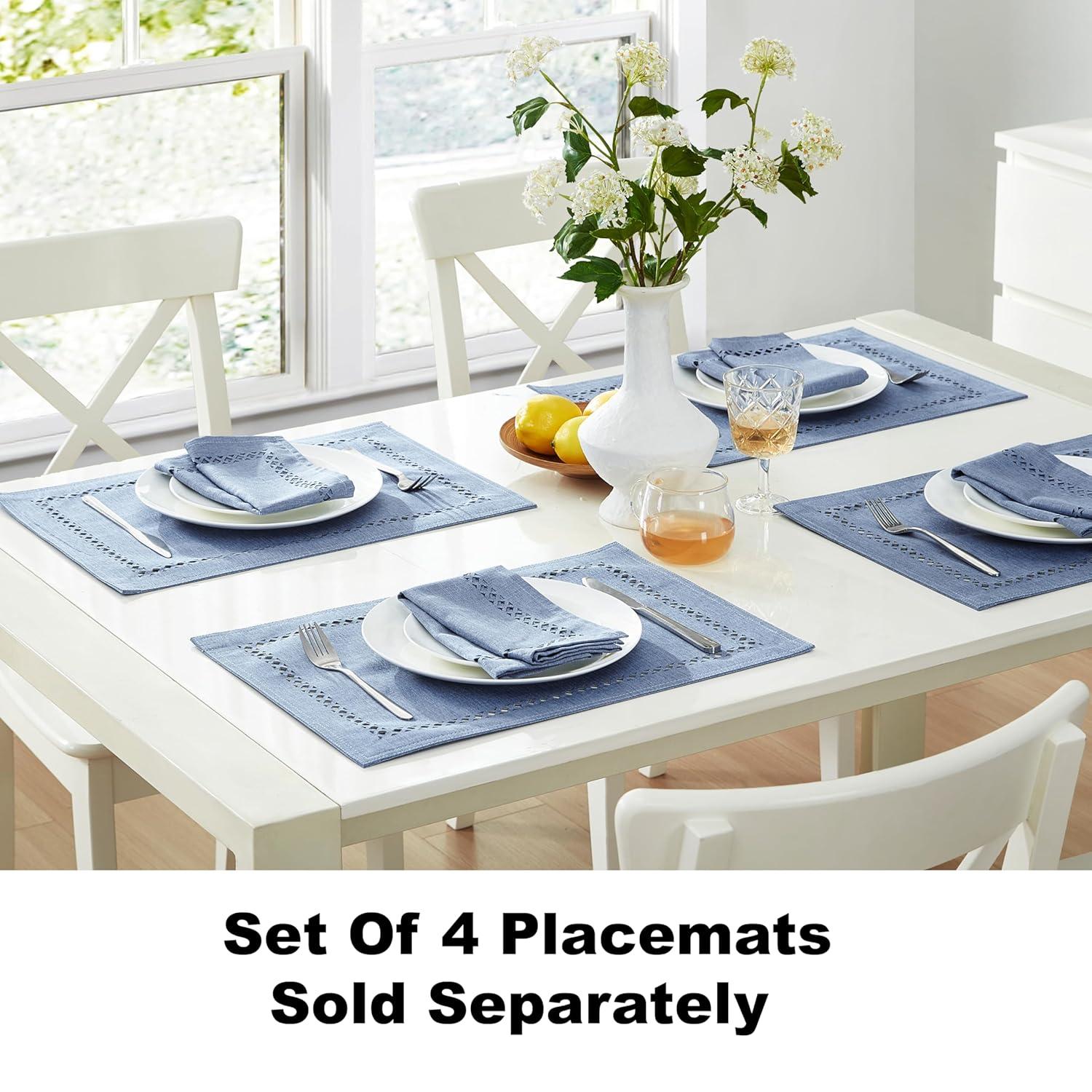 Wedgewood Blue Square Polyester Napkins Set with Lattice Cutwork