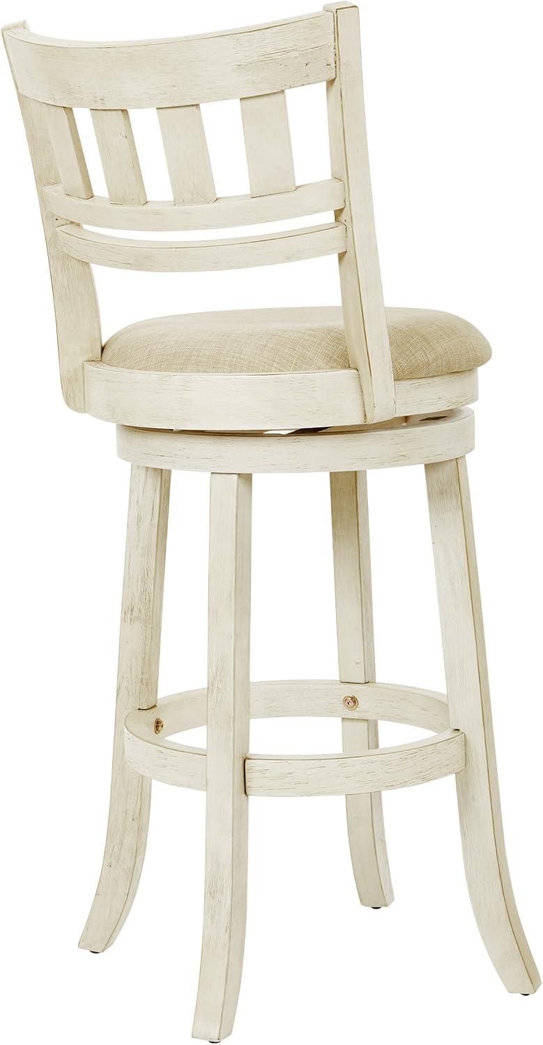 OSP Home Furnishings Swivel Stool 30" with Slatted Back in Antique White Finish