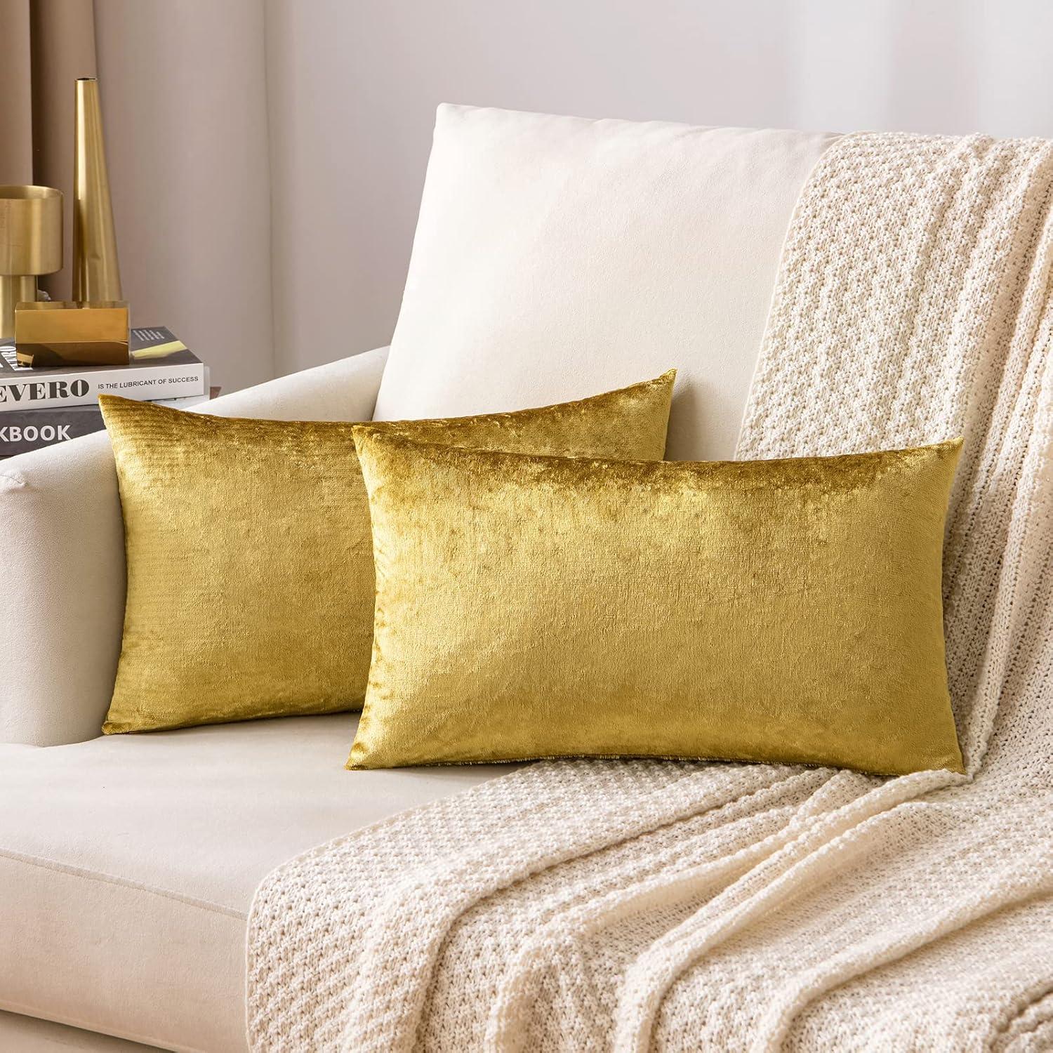 MIULEE Pack of 2 Velvet Soft Solid Decorative Square Throw Pillow Covers Set Fall Cushion Cases for Sofa Bedroom Couch 18 x 18 Inch Golden