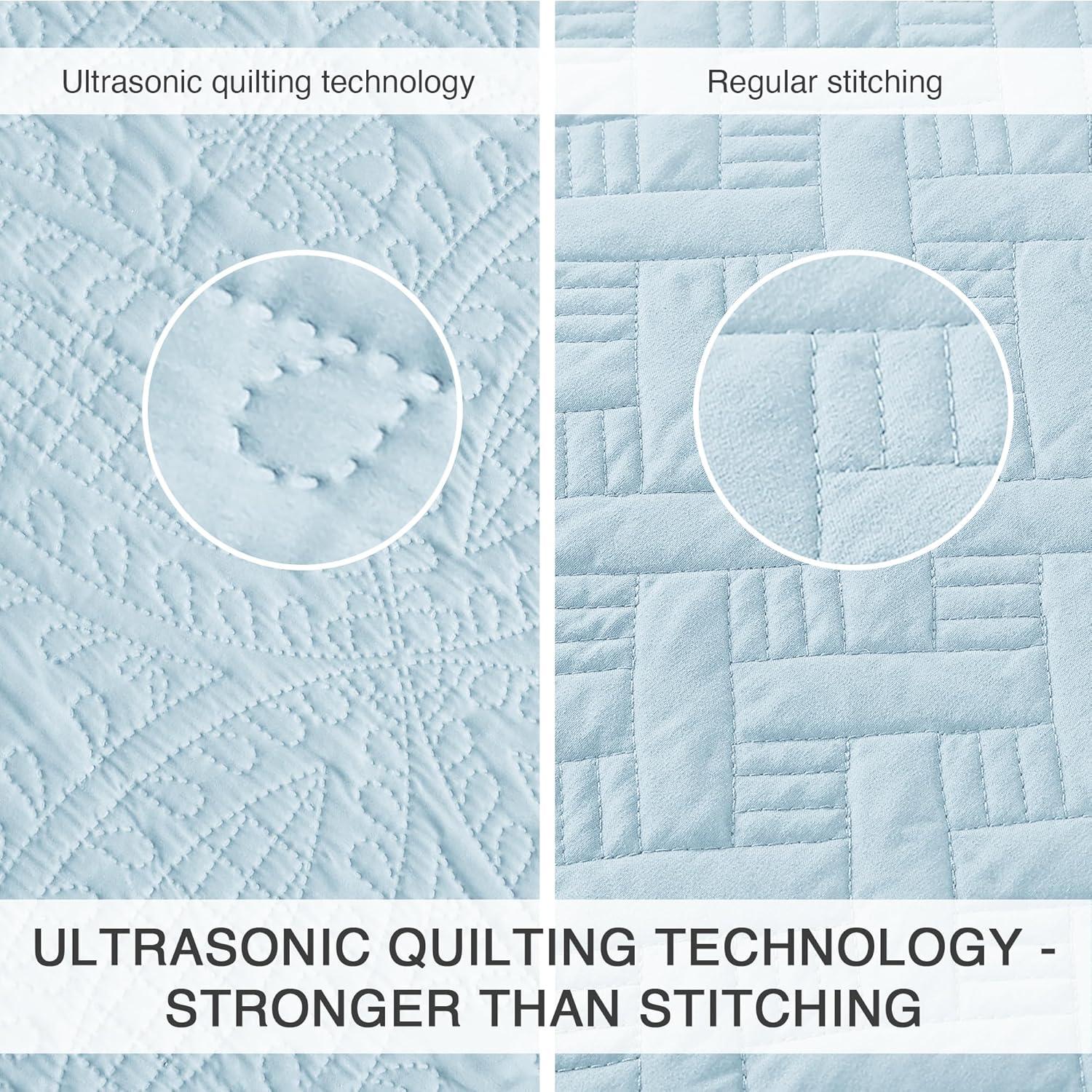 Love's cabin Quilts for Queen Bed Spa-Blue Bedspreads - Soft Bed Summer Lightweight Bedspread Comforter - Modern Style Coin Pattern Coverlet for All Season - 3 Pieces (1 Quilt, 2 Pillow Shams)