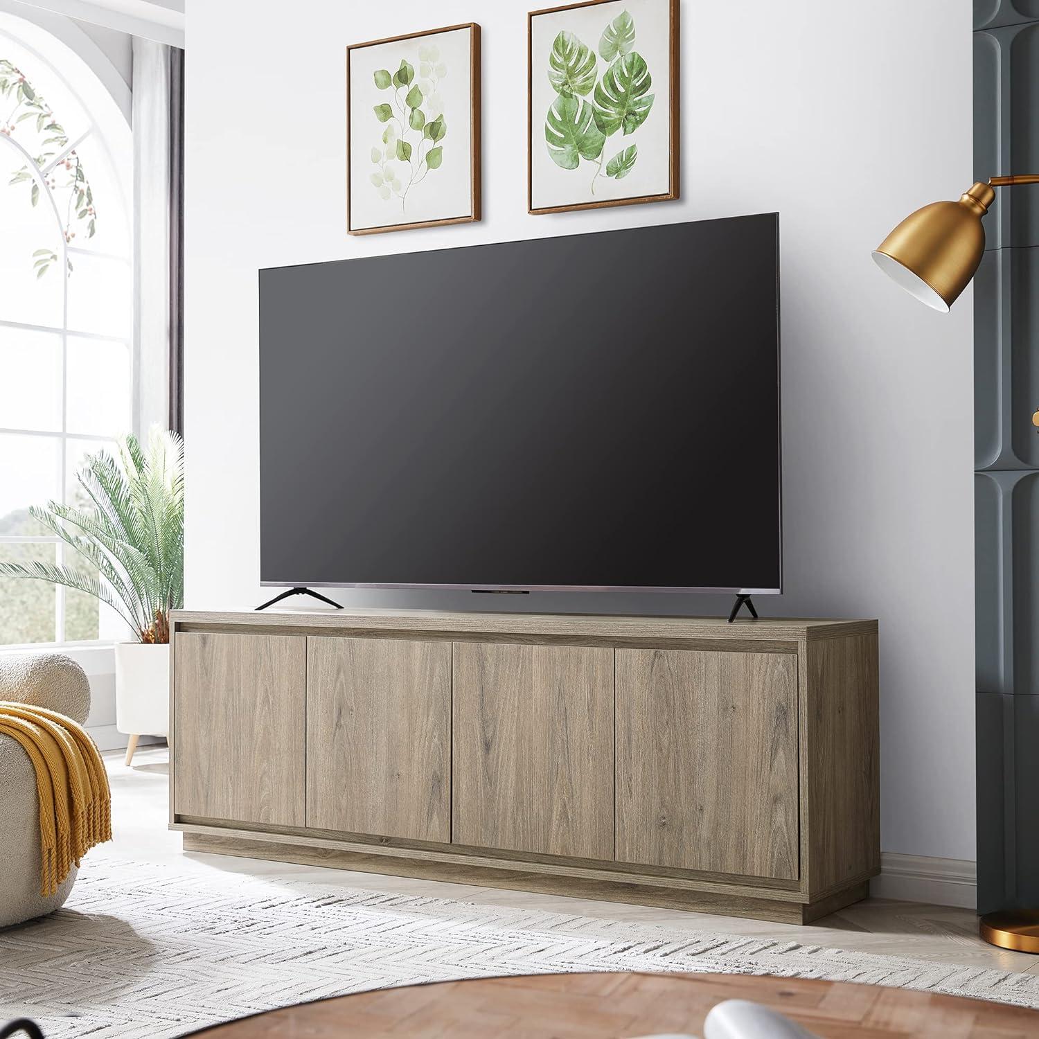 Antiqued Gray Oak 68" TV Stand with Cabinets