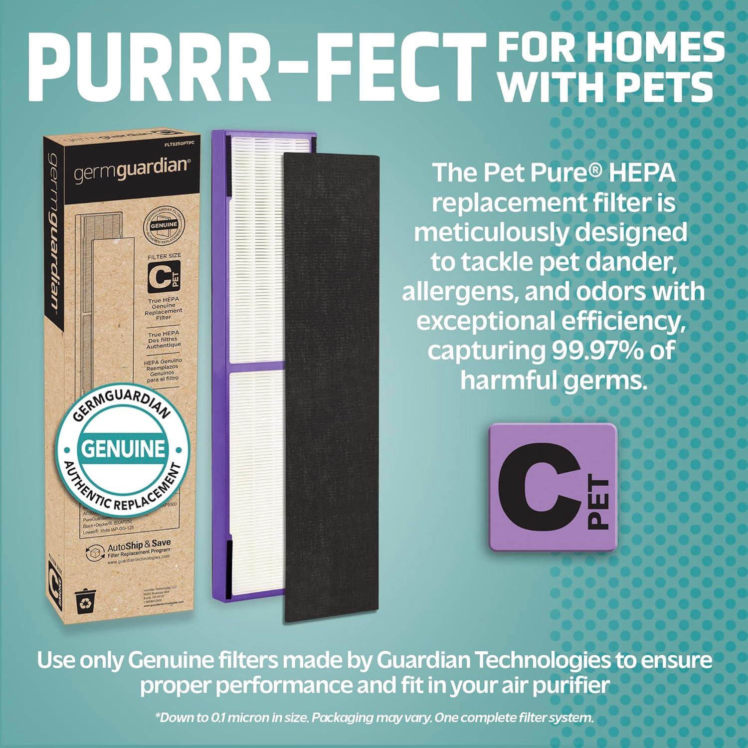 GermGuardian FLT5250PT True HEPA with Pet Pure Treatment GENUINE Replacement Air Control Filter C: Captures Dust & Odors