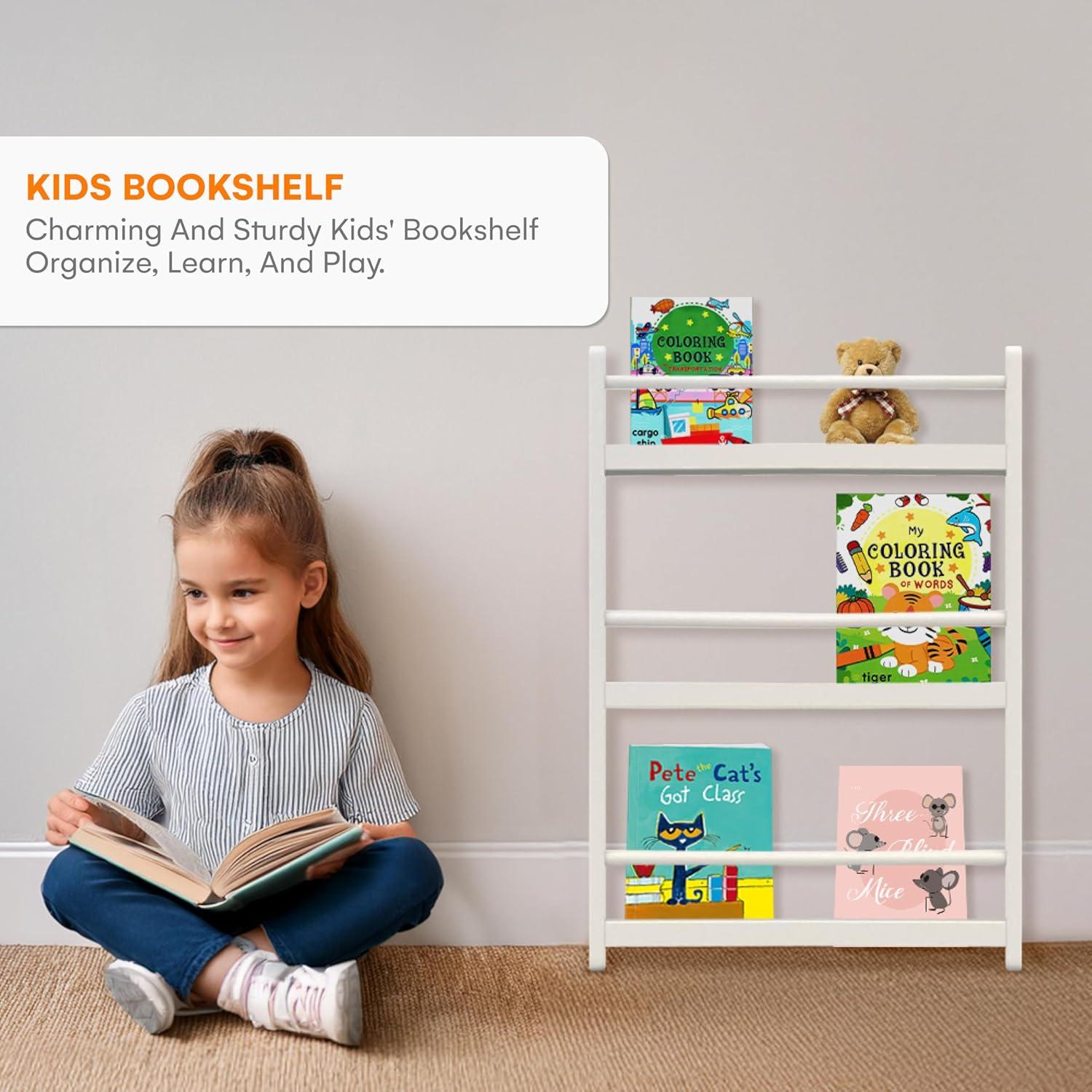 CHILDLIKE BEHAVIOR Bookshelf Organizer for Kids - White 3 Tier