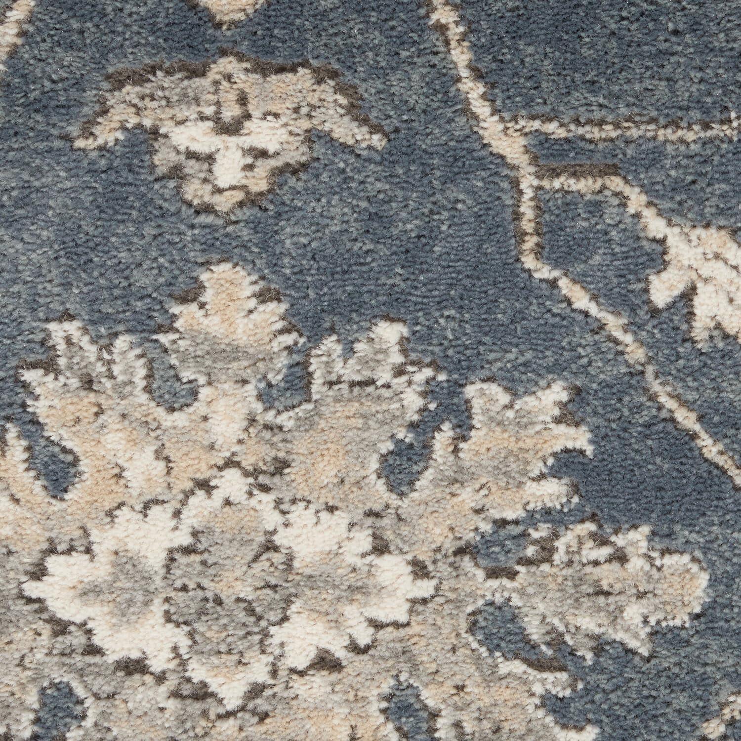 Smokey Blue and Ivory Floral Medallion 6'7" x 9'6" Synthetic Area Rug