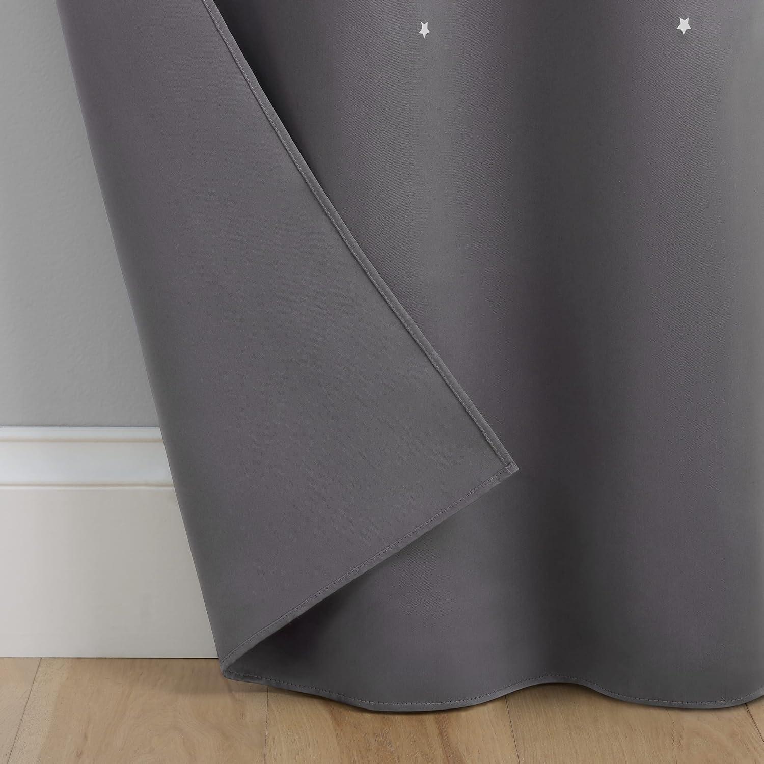 Eclipse Dreamer Star Laser Cut Room Darkening Grommet Window Curtains for Kids Bedroom or Nursery (2 Panels), 34 in x 84 in, Grey