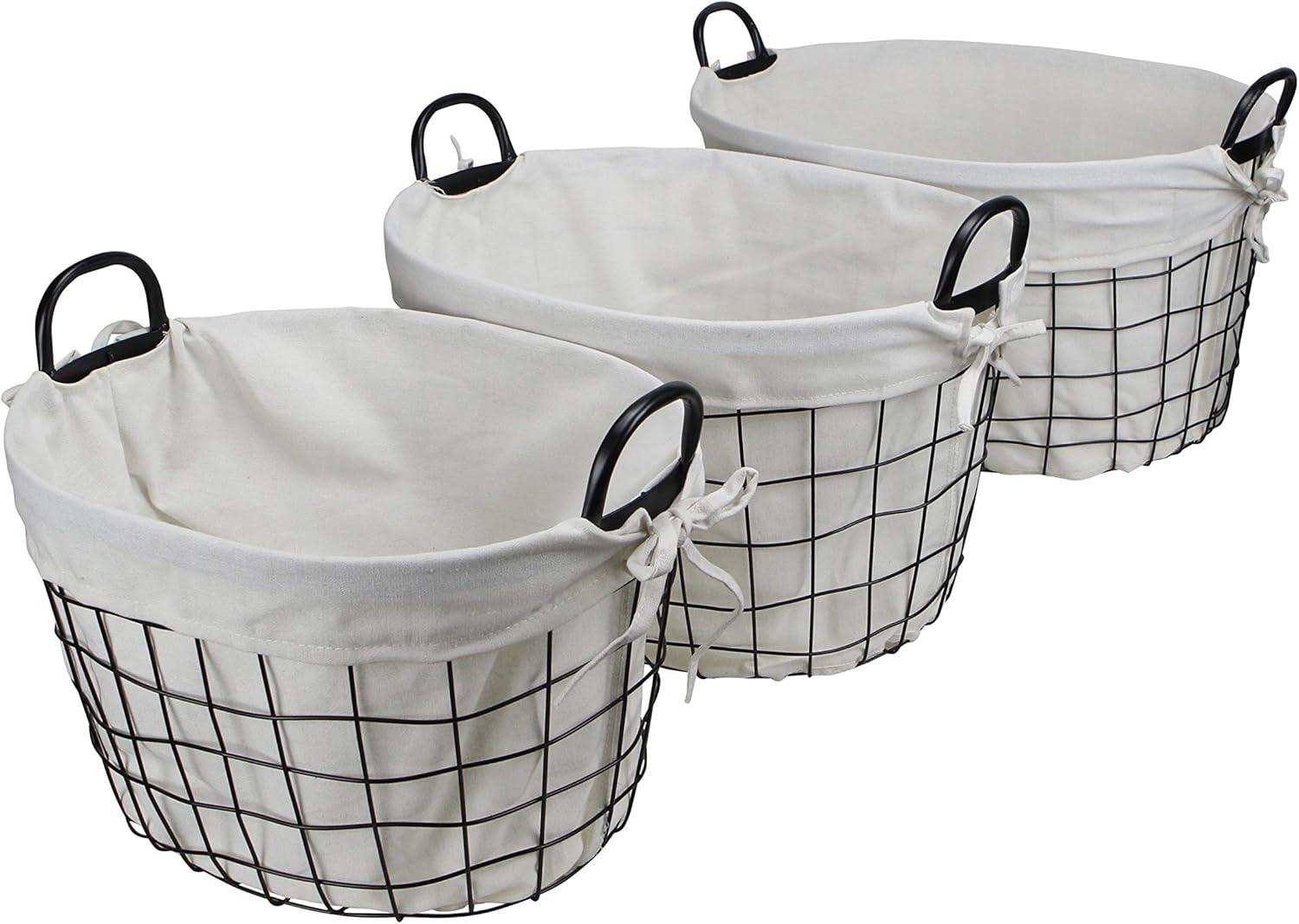 Cheungs Set Of 3 Lined Metal Wire Oval Basket With Handle