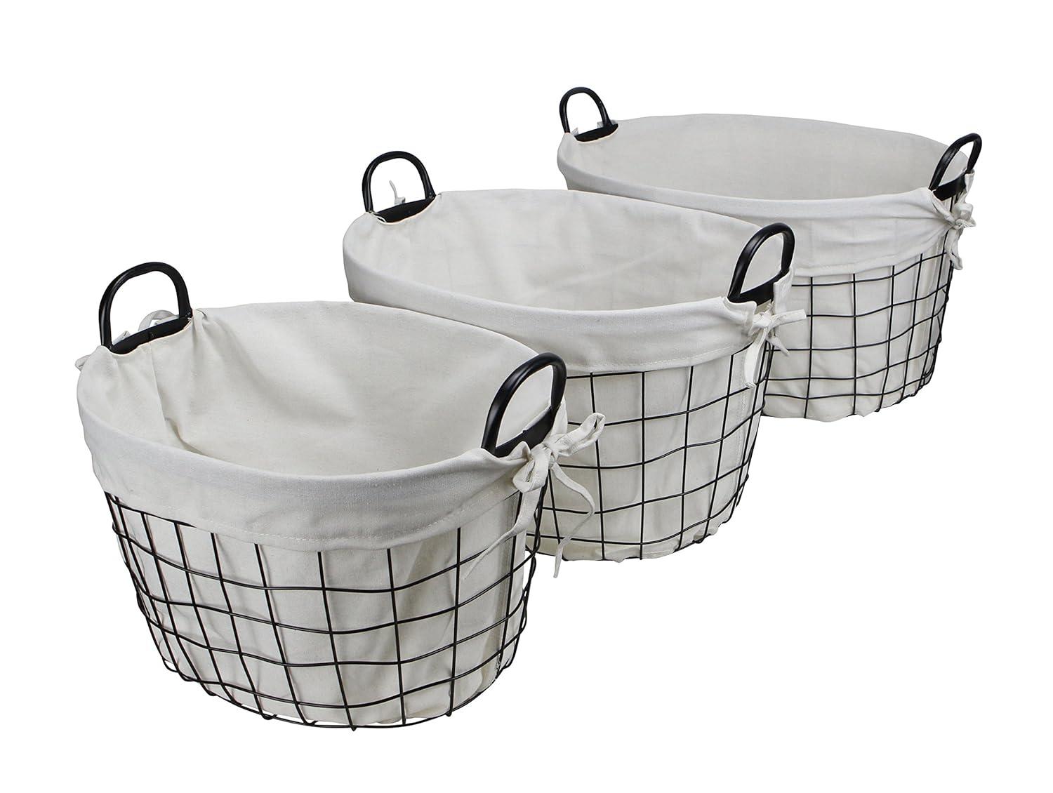Cheungs Set Of 3 Lined Metal Wire Oval Basket With Handle