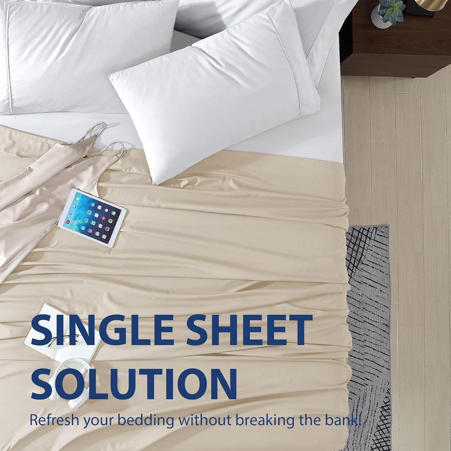 Swift Home | 1-Piece Microfiber Flat Sheet Cream Queen