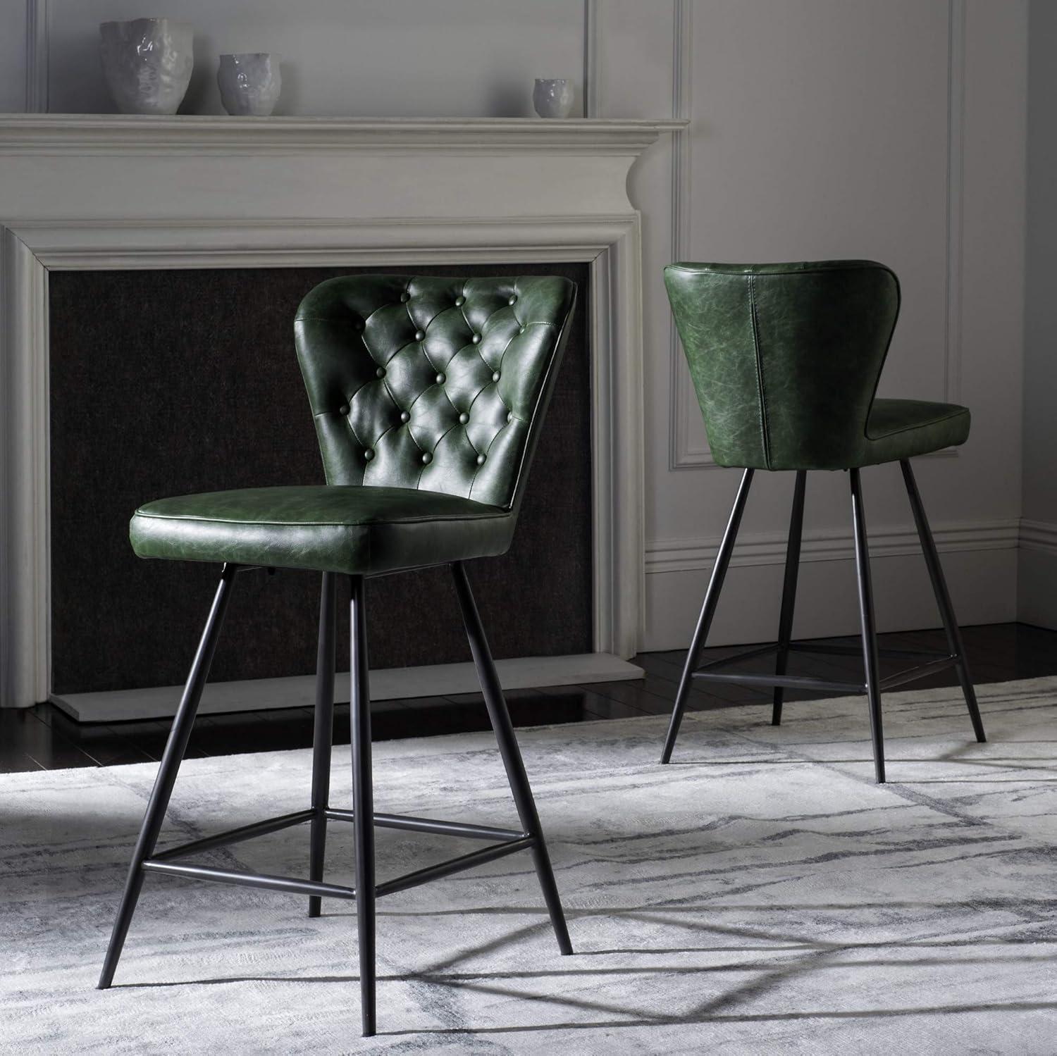 Ashby 26"H Mid-Century Modern Leather Tufted Swivel Counter Stool (Set of 2) - FOX1702 - Camel - Safavieh Couture