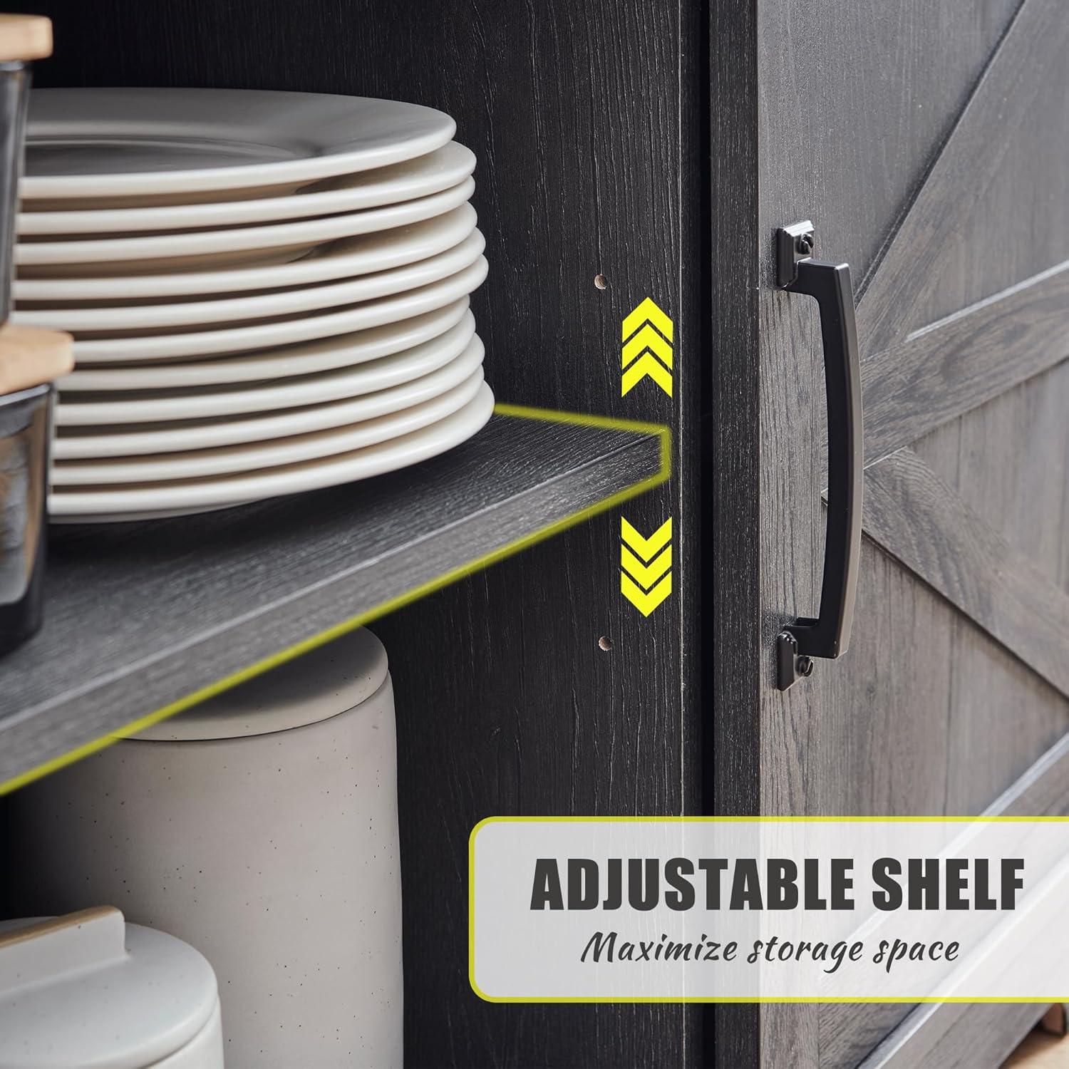 SinCiDo Buffet Cabinet with Storage, 34" Tall Wooden Arched Sideboard Cabinet with/Adjustable Shelf, Fluted Accent Cabinet for Dining Room, Kitchen