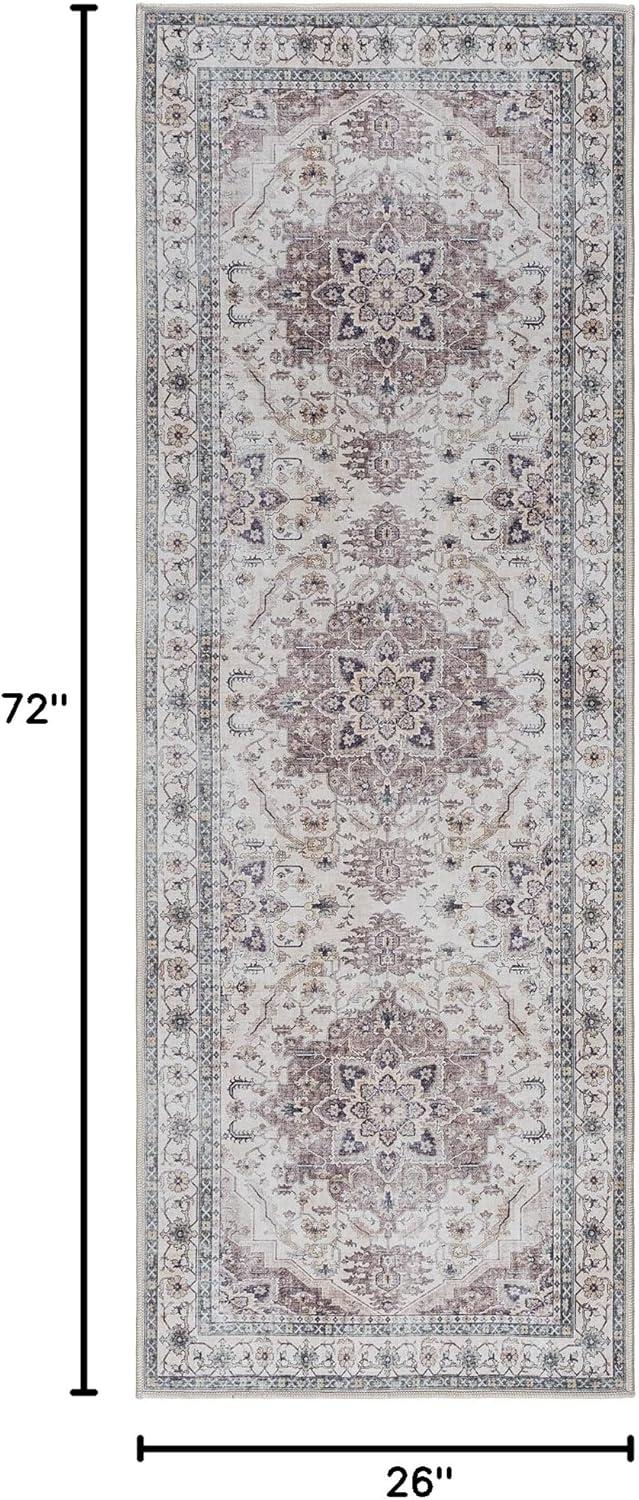 Gertmenian Crystal Print Tiefi Gray Ivory Multi Traditional Medallion Washable Flat Pile Indoor Area Rug