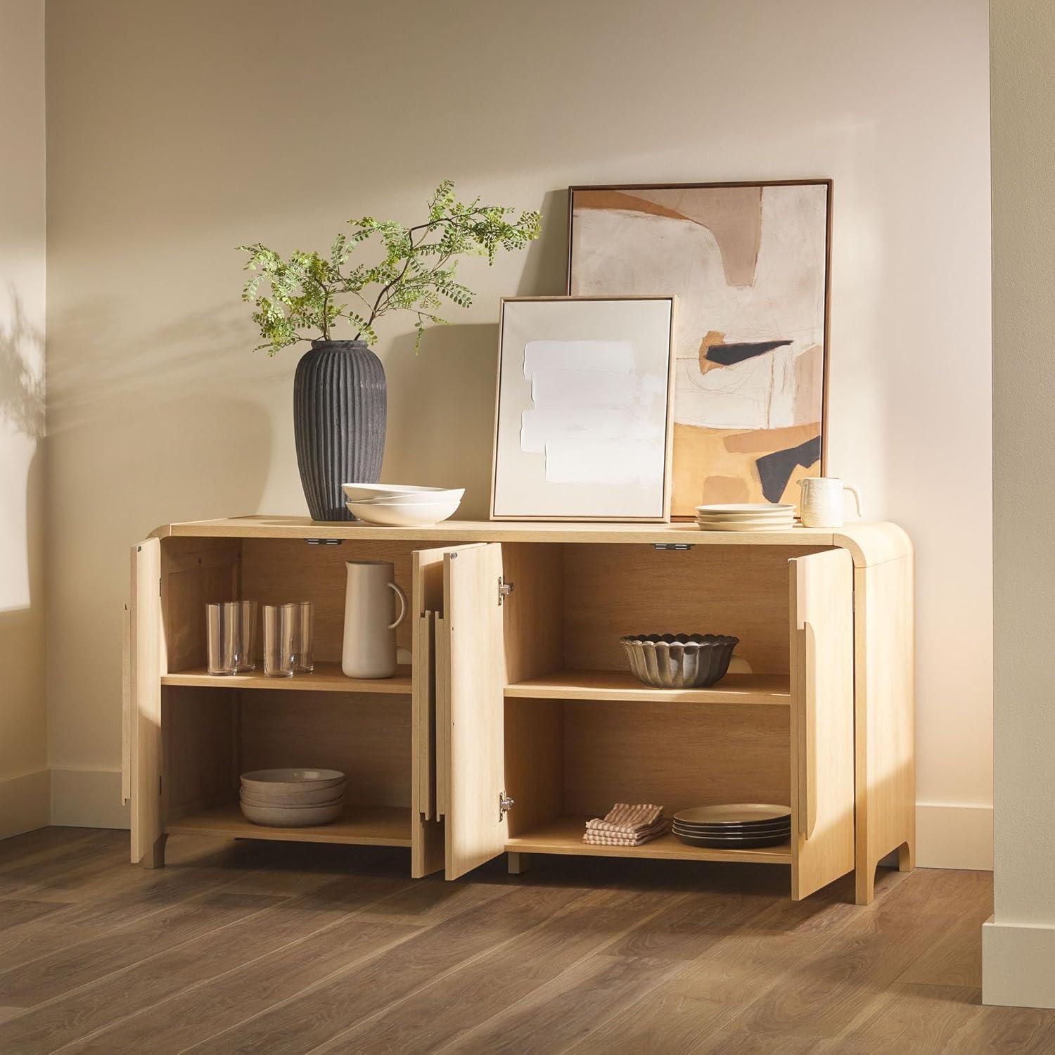 Walker Edison Modern 64" Sideboard with Rounded Edges, Coastal Oak