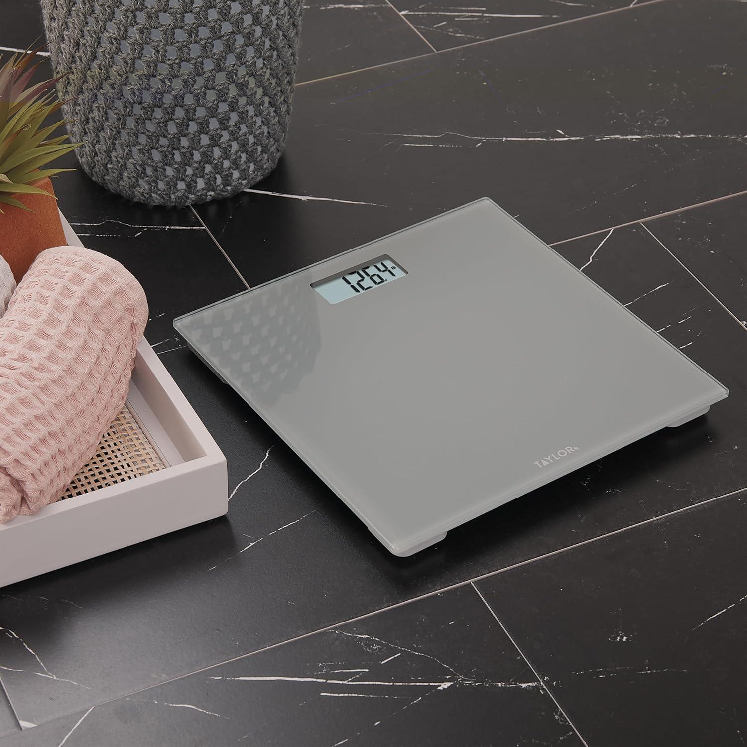 Taylor 11.0" x 11.0" Digital Glass Body Weight Scale Battery Powered, FSA HSA Eligible, 350 lb Capacity, Gray
