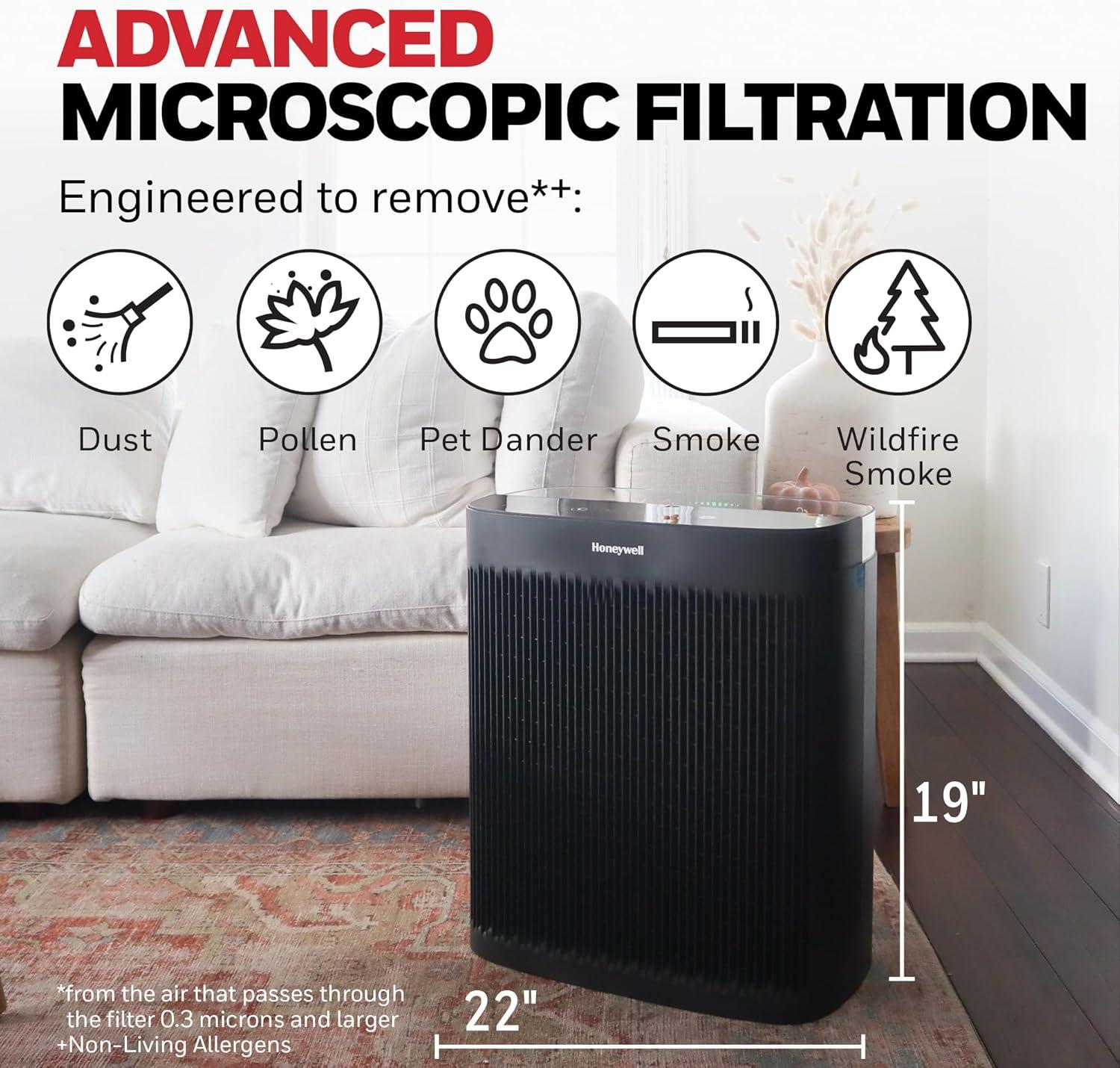 Honeywell Air Purifier, HPA5300B, 500 sq ft, HEPA Filter,  Allergen+ Plus, Smoke, Pollen, Dust Reducer