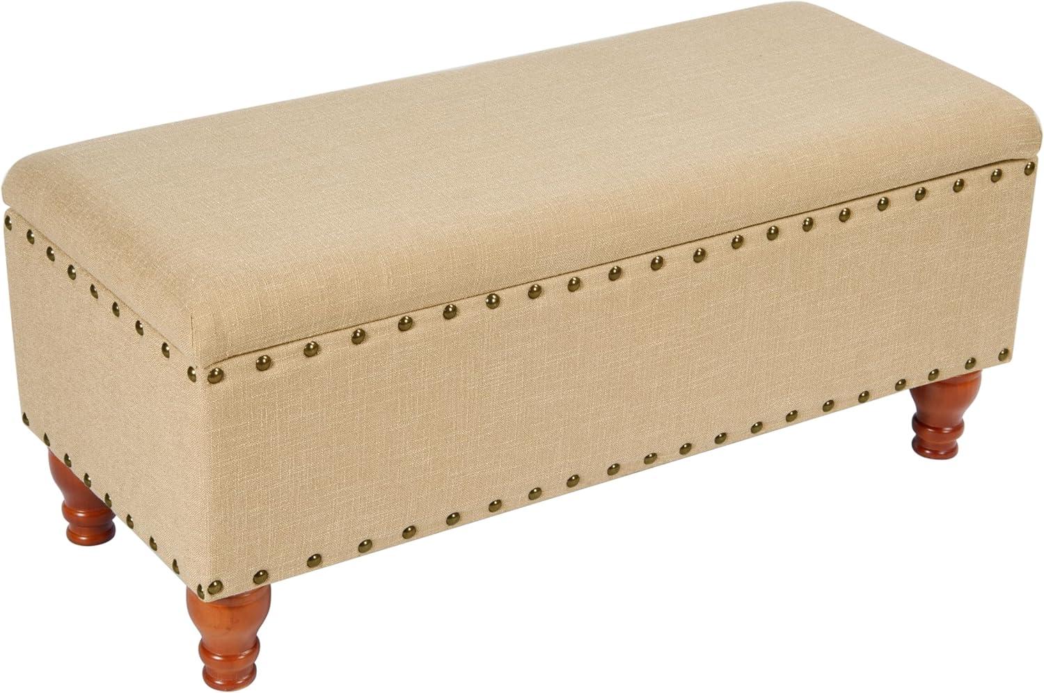 Large Storage Bench with Nailhead Tan - HomePop: Upholstered, Wood Legs, Hinged Lid