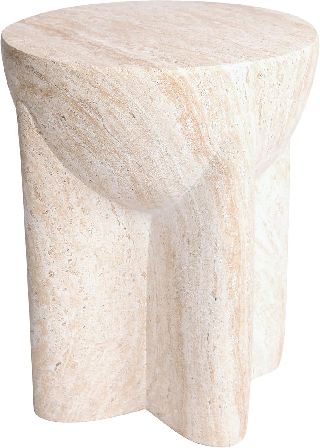 Abstract Travertine Stone Finish Italian Design MgO Side Accent Table