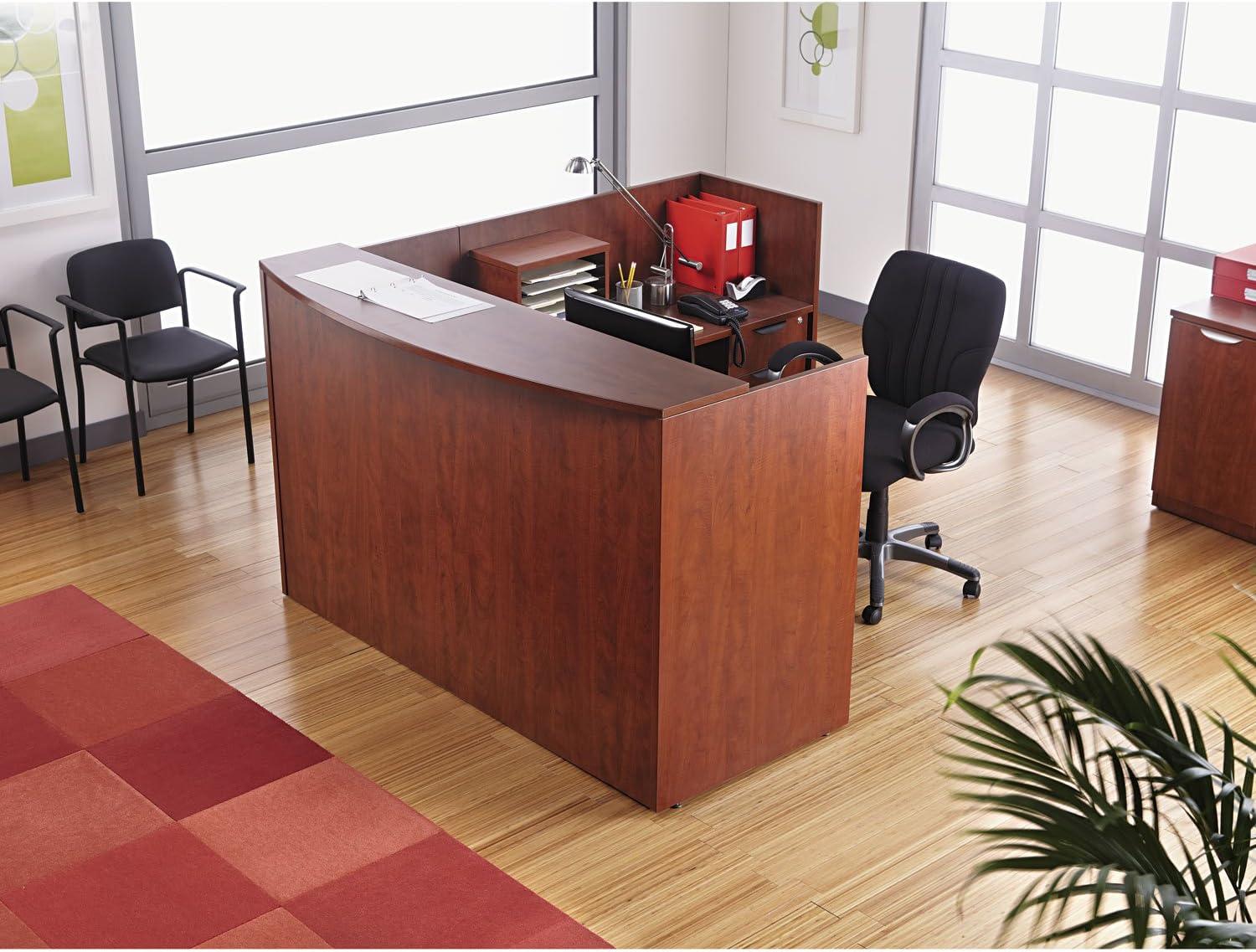 Alera Valencia Series Reception Desk with Transaction Counter, 71" x 35.5" x 29.5" to 42.5", Medium Cherry