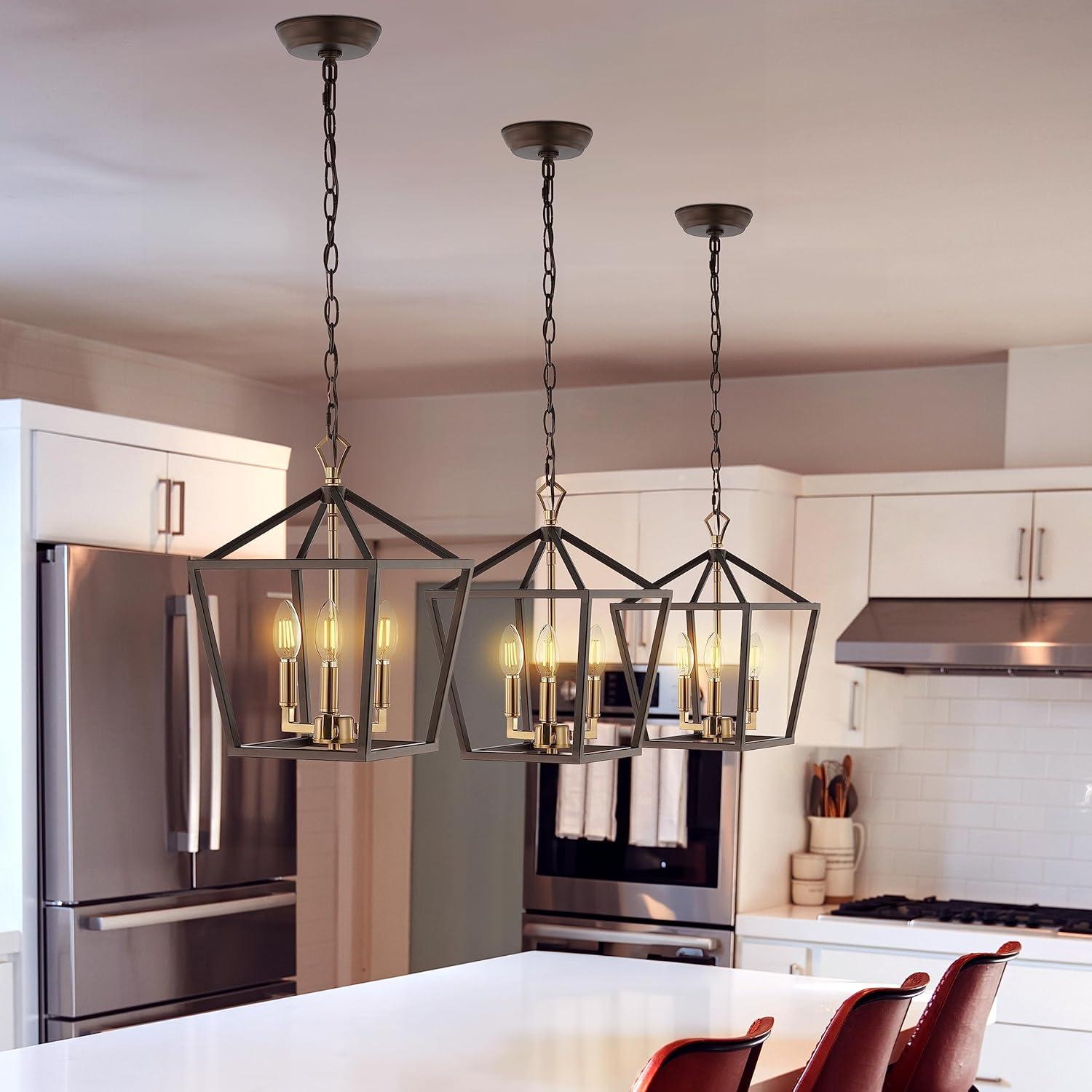 Ojai 10" 3-Light Iron Classic Modern Lantern LED Pendant, Oil Rubbed Bronze/Brass Gold