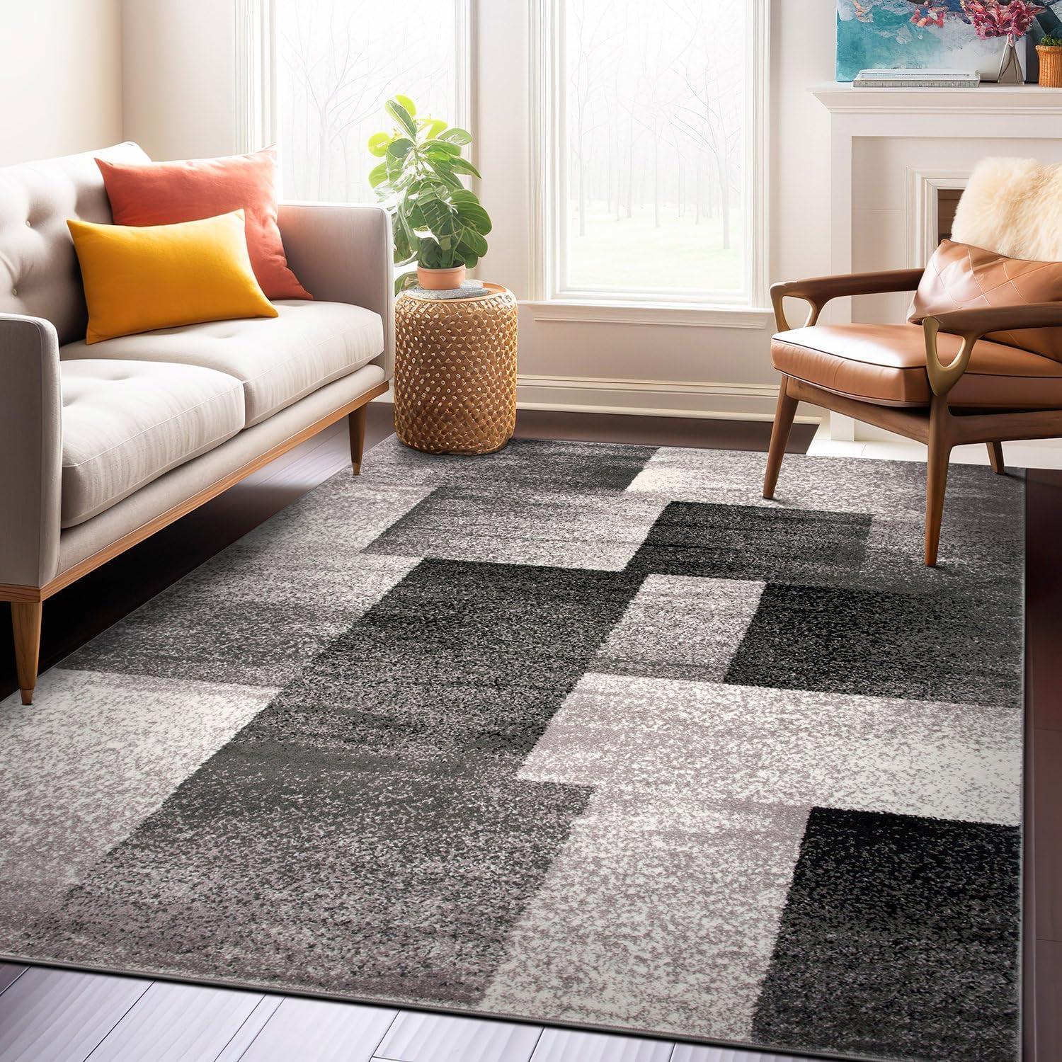 World Rug Gallery Contemporary Modern Geometric Boxes Area Rug - Gray 5' x 7'