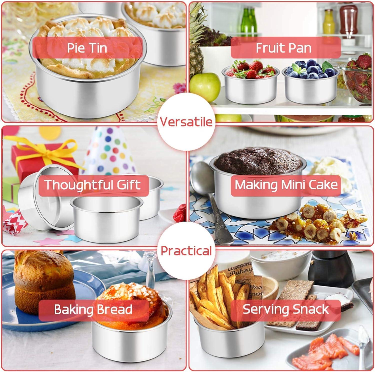 4 Inch Small Cake Pan Set of 4, VeSteel Stainless Steel Baking Round Cake Pans Tins Bakeware for Mini Cake Pizza, Quiche, Non Toxic & Healthy, Leakproof & Easy Clean, Mirror Finish & Easy Releasing