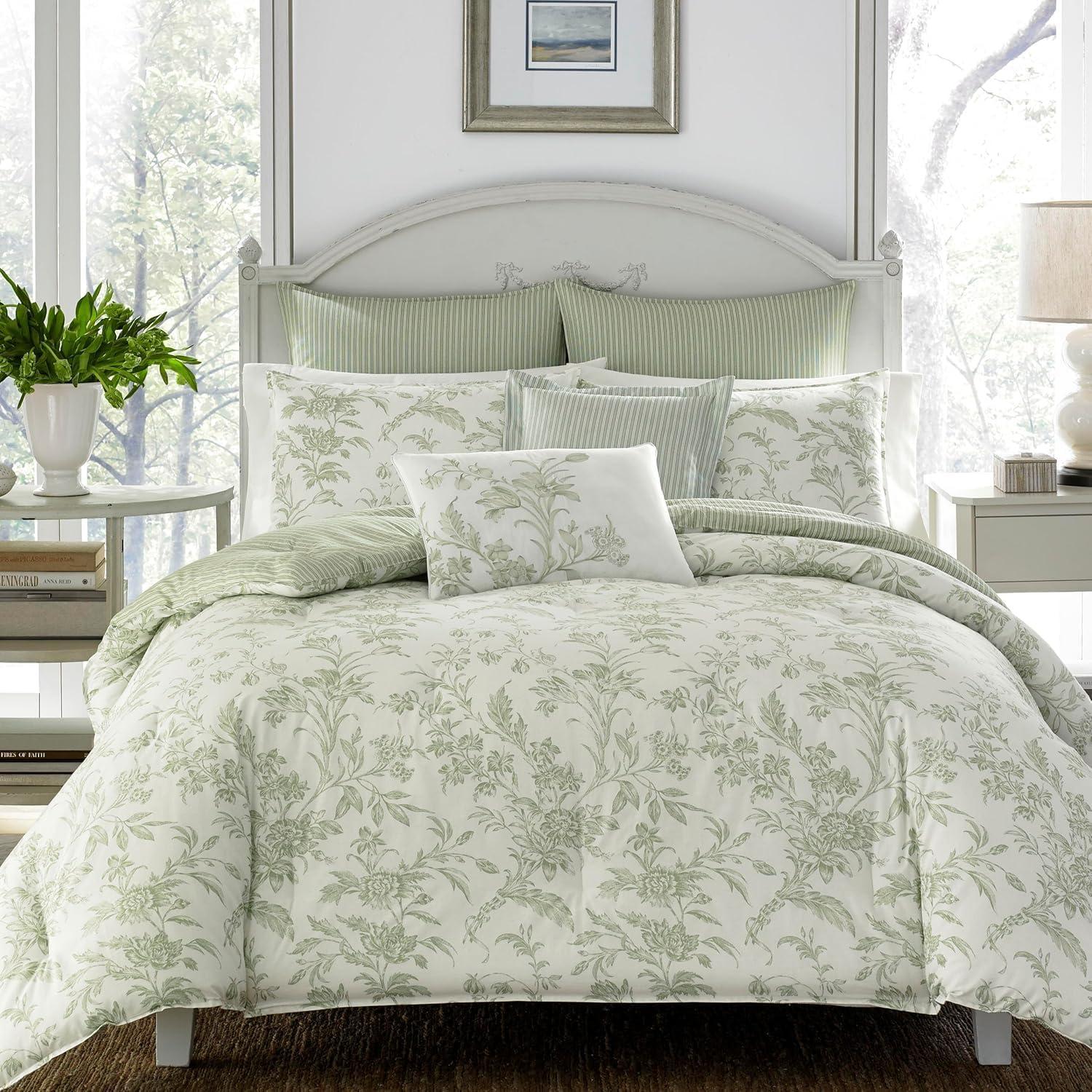 Laura Ashley Natalie Green Floral Cotton Comforter Bonus Set & Reviews | Wayfair