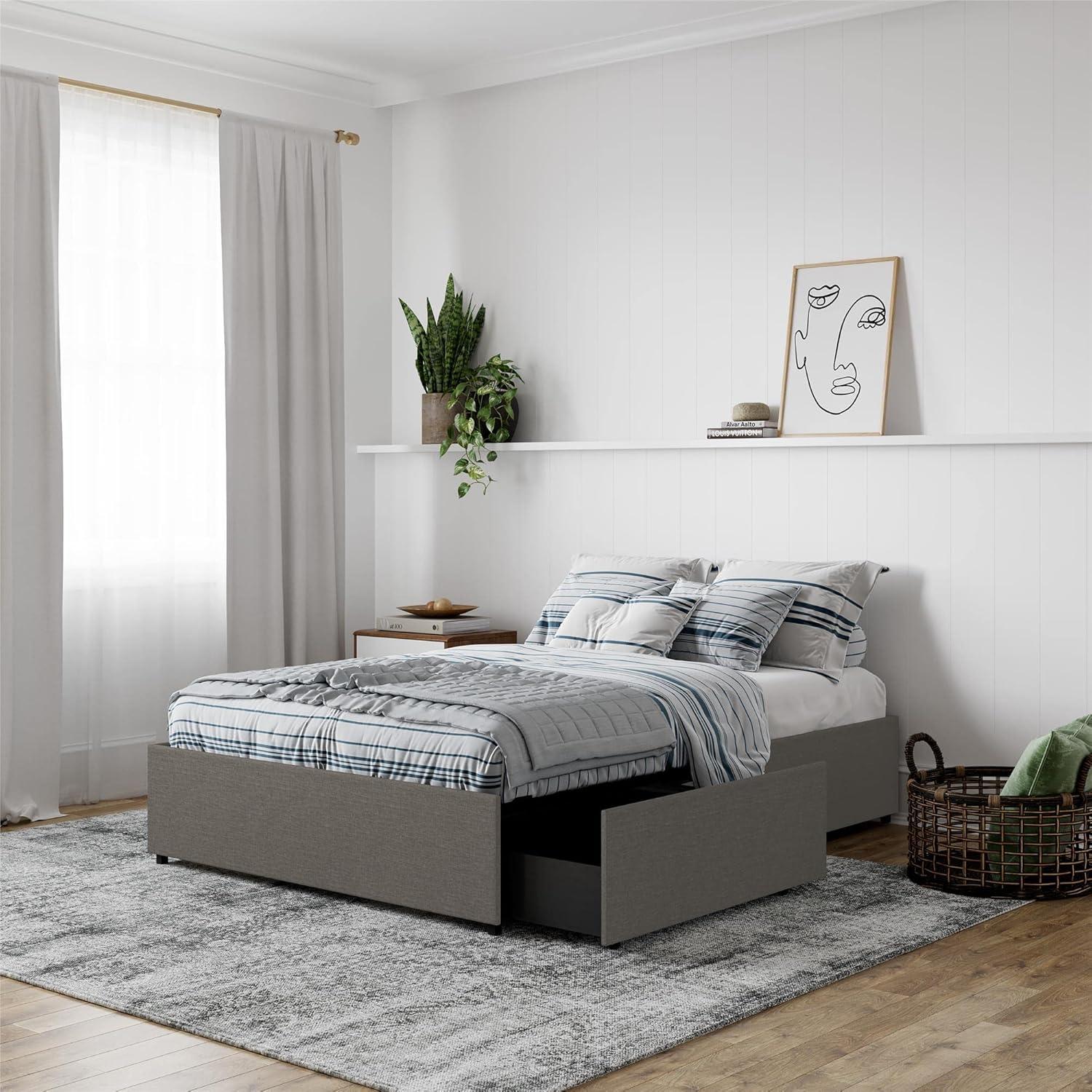 DHP Maven Platform Bed with Storage, Full, Gray Linen