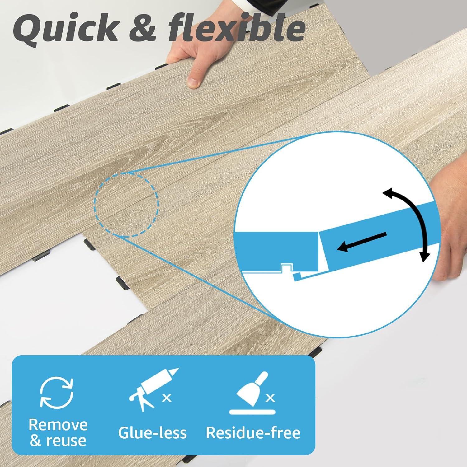 Art3d 18-Pack Interlocking Luxury Vinyl Flooring Tile for Kitchen Bathroom, 36 x 6 Inch Wood Floor Plank for Wear-Resistant, Waterproof, Anti-Slip, Reusable, Bali Teak