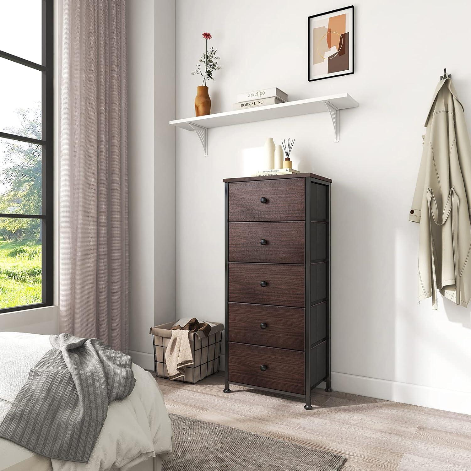 Rustic Brown Vertical 5-Drawer Faux Leather Dresser