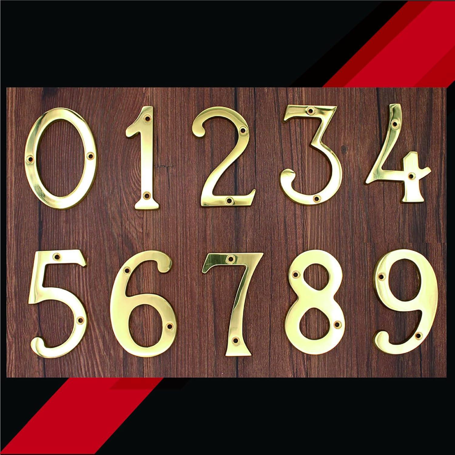 4 Inch Solid Brass House Number 6 in Bright Gold Finish