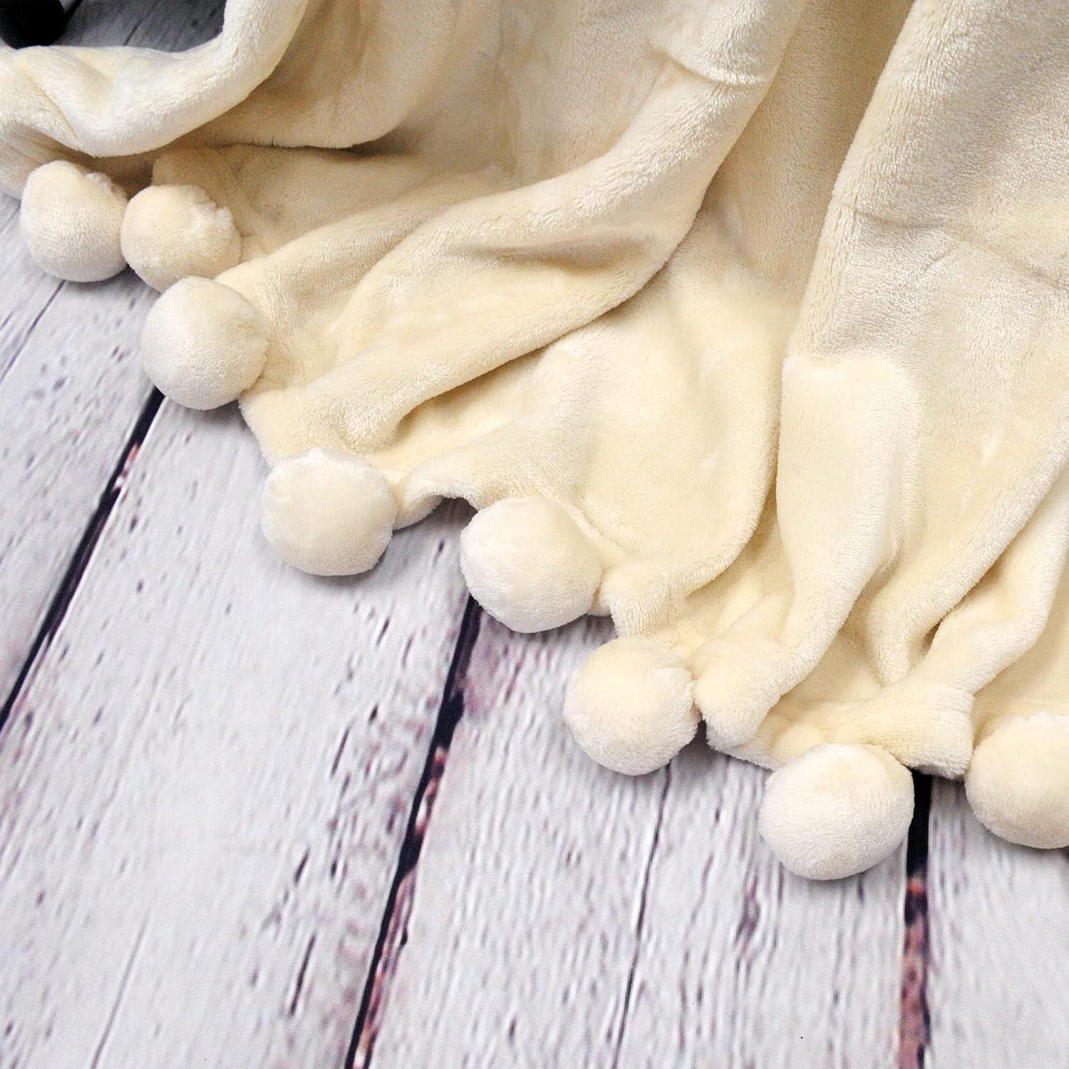 Home Soft Things Flannel Fleece Pom Pom Blanket