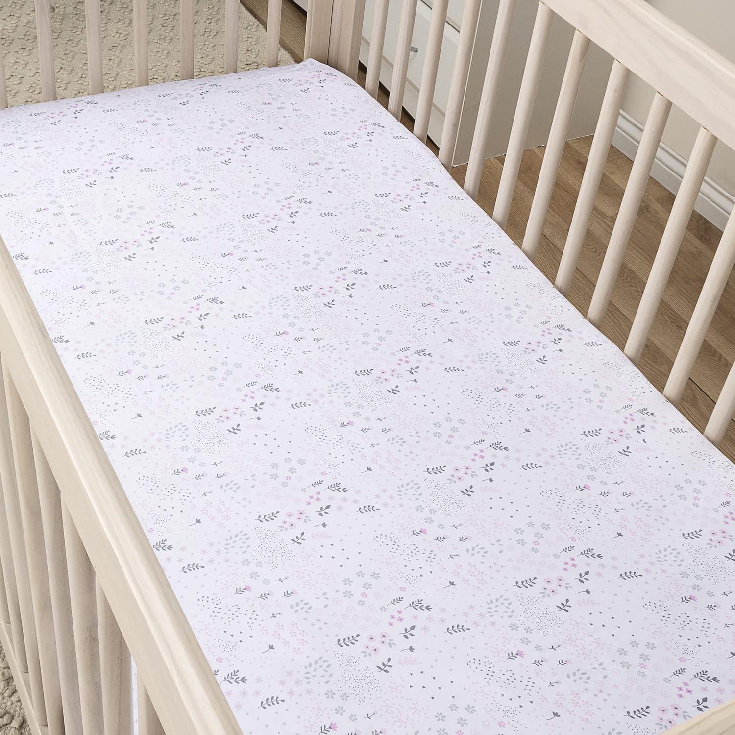 Sammy y Lou Infant Microfibra Estampada Floral Tejido Bolsillo Profundo 200 Sábanas para Cuna, Blanco, 2 Piezas