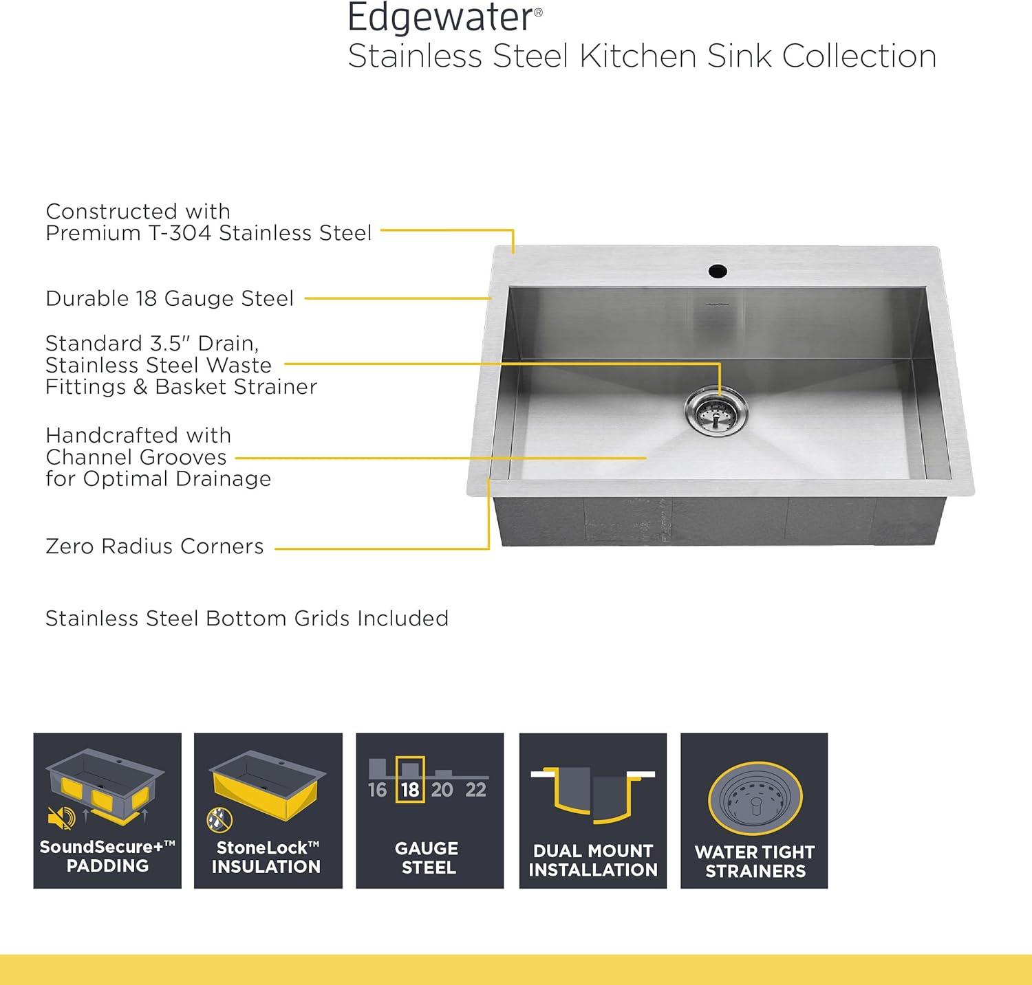 Edgewater 33'' L Undermount Double Bowl Stainless Steel Kitchen Sink