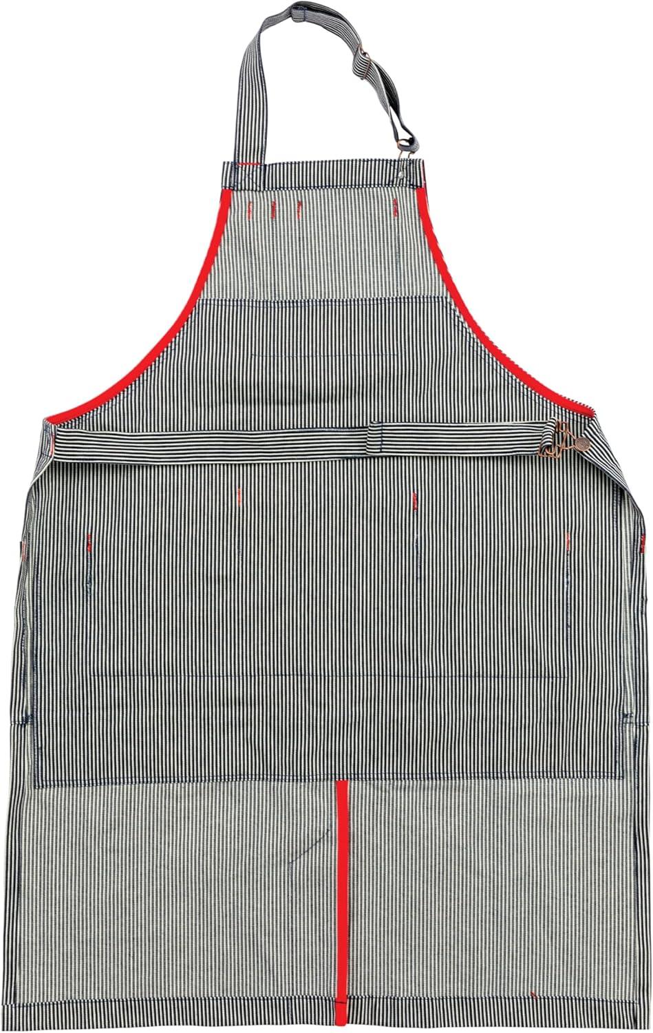 Hickory Stripe Blue and White Canvas Apron with Six Pockets