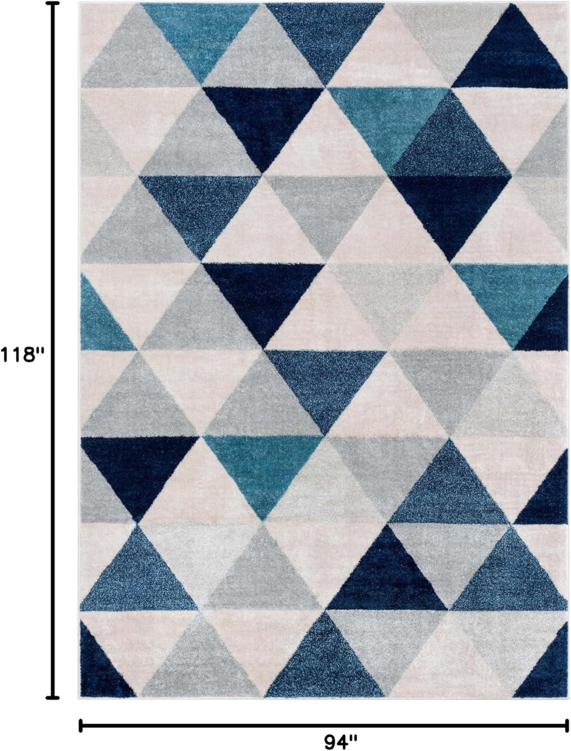 Well Woven Isometry Blue & Grey Modern Geometric Triangle Pattern 7'10" x 9'10" Area Rug Soft Shed Free Easy to Clean Stain Resistant