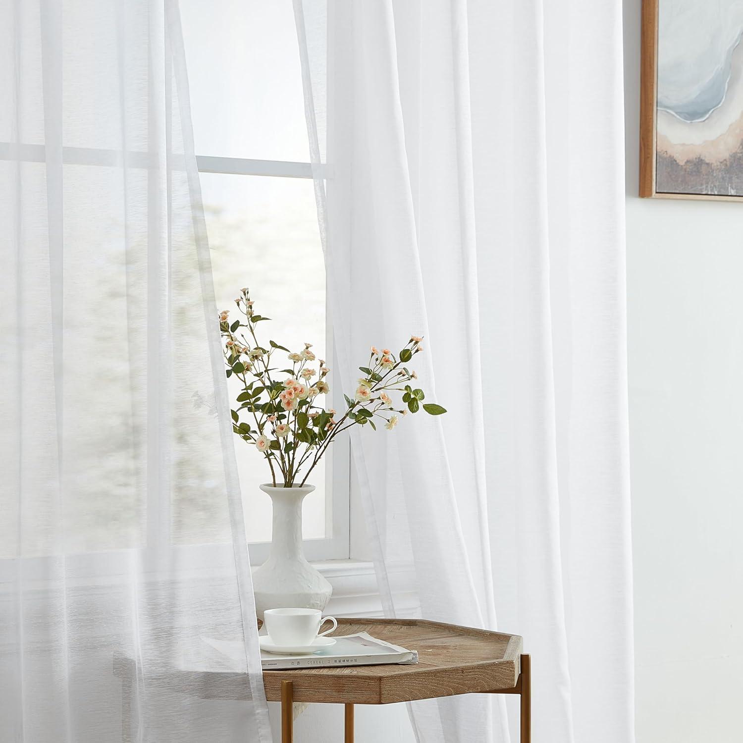 HLC.ME Semi Sheer Voile Light Filtering Transparent Window Curtain Grommet Panels - Set of 2 - White, 54 W x 90 L