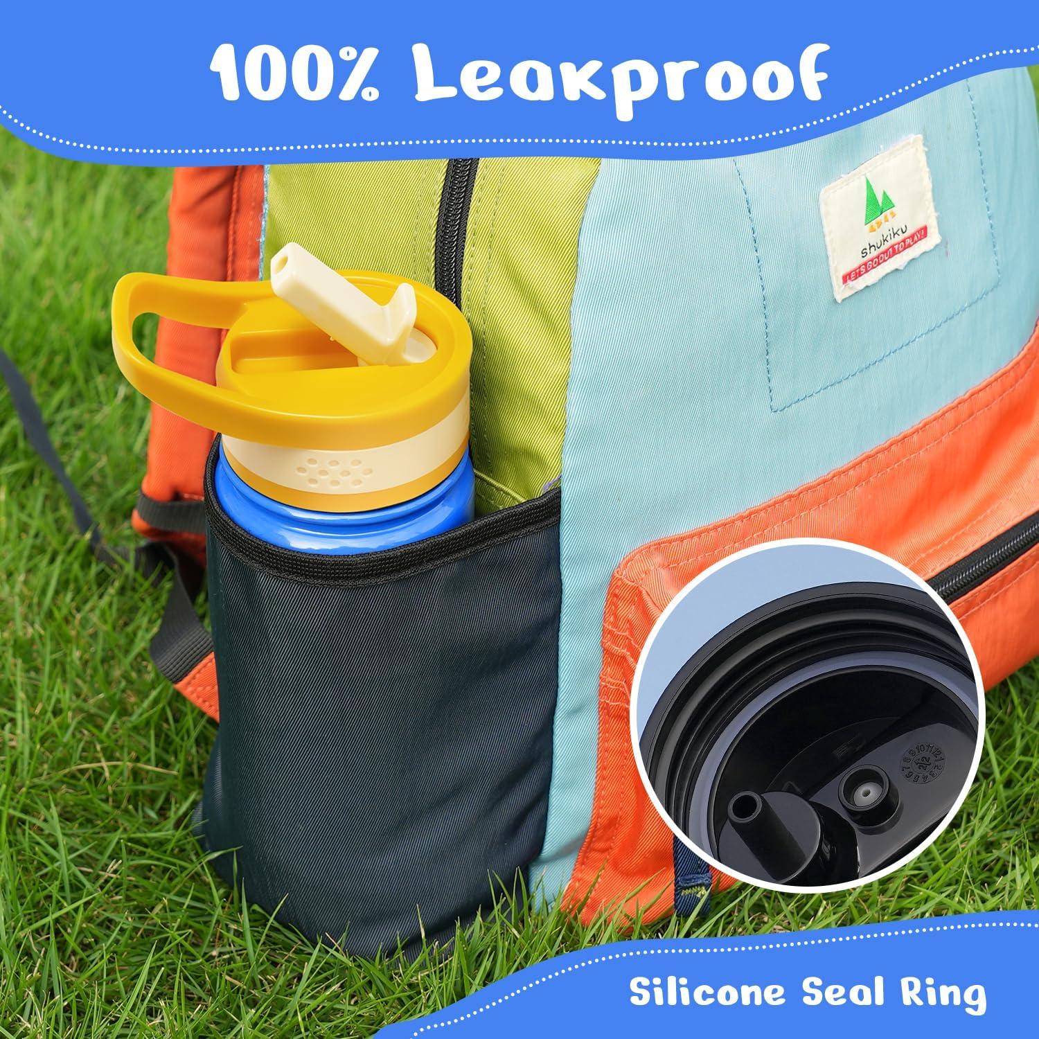 Buzio Insulated Water Bottle with Straw for Kids, 2 Lids Double Vacuum Metal Water Bottle, 14 Ounce, Blue Shark