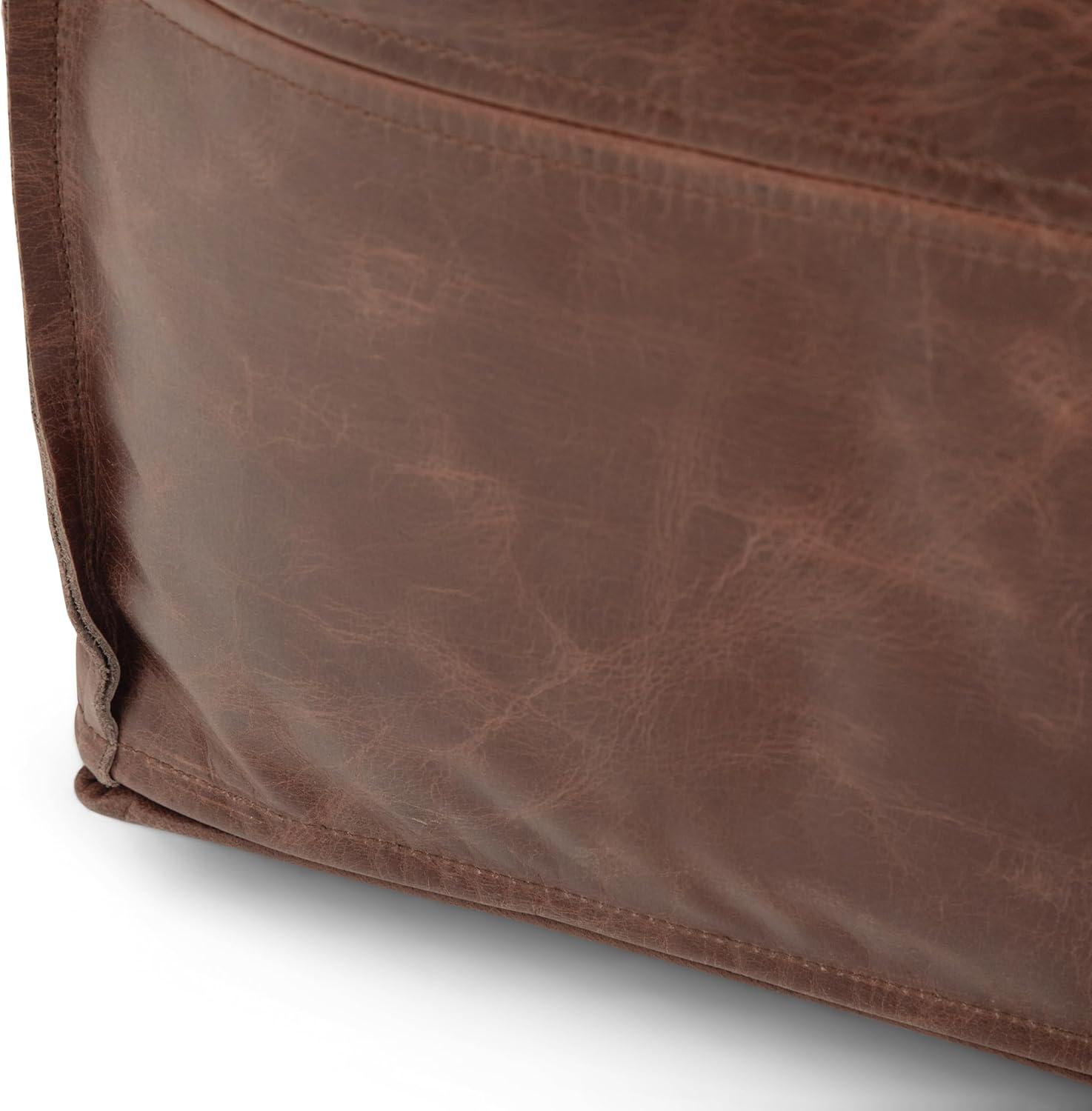 Simpli Home Sheffield Boho Square Pouf in Brown Genuine Leather