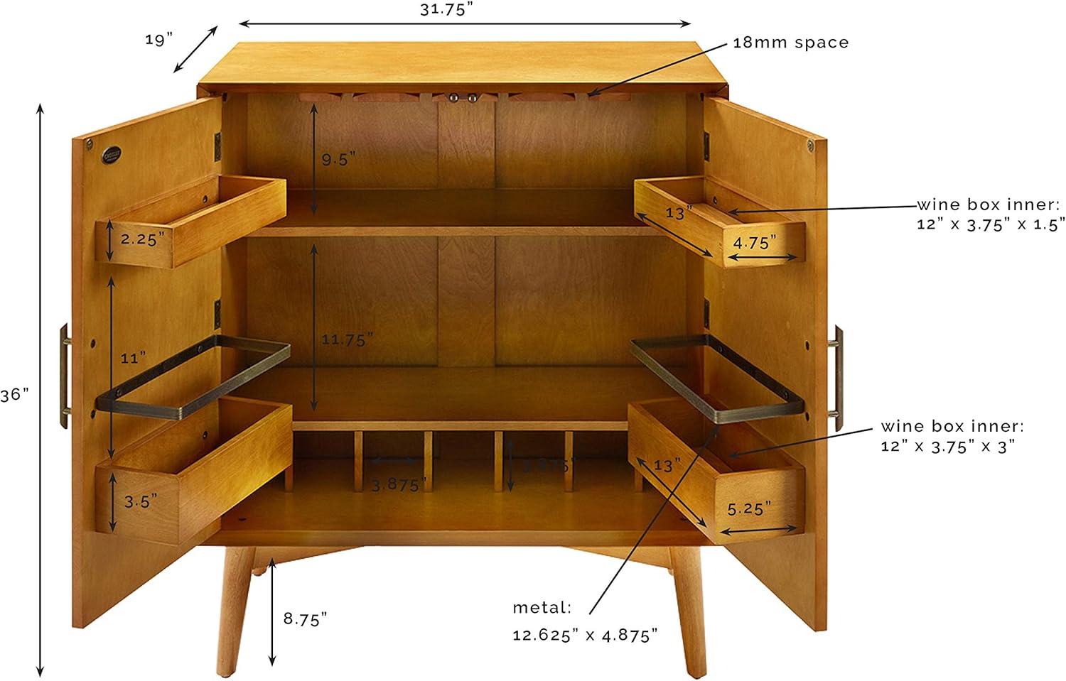 Landon Mid-Century Acorn Brown Bar Cabinet with Antique Brass Handles