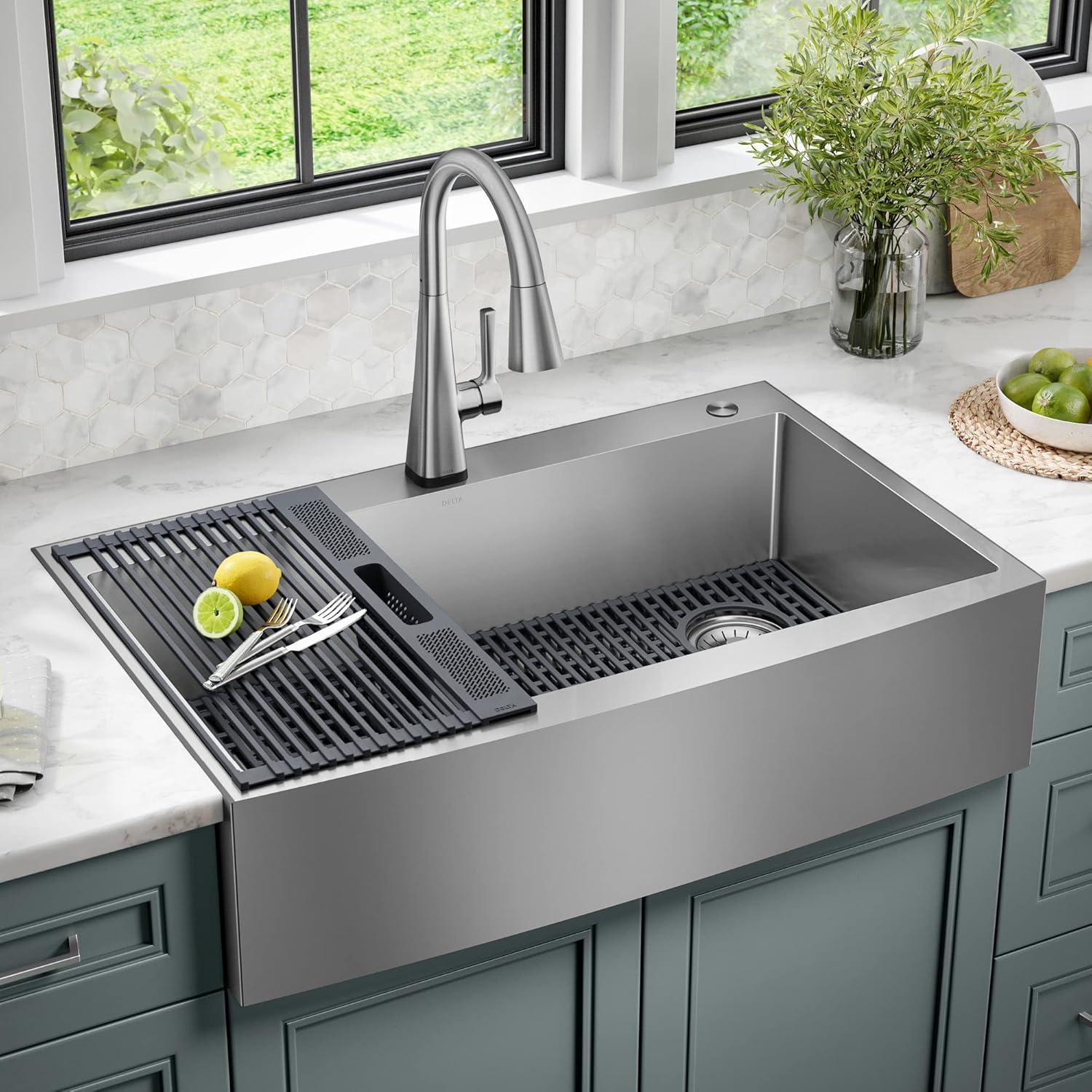 Lenta Retrofit Farmhouse Apron Front 16 Gauge Stainless Steel Single Bowl Kitchen Sink for Top Mount Installation