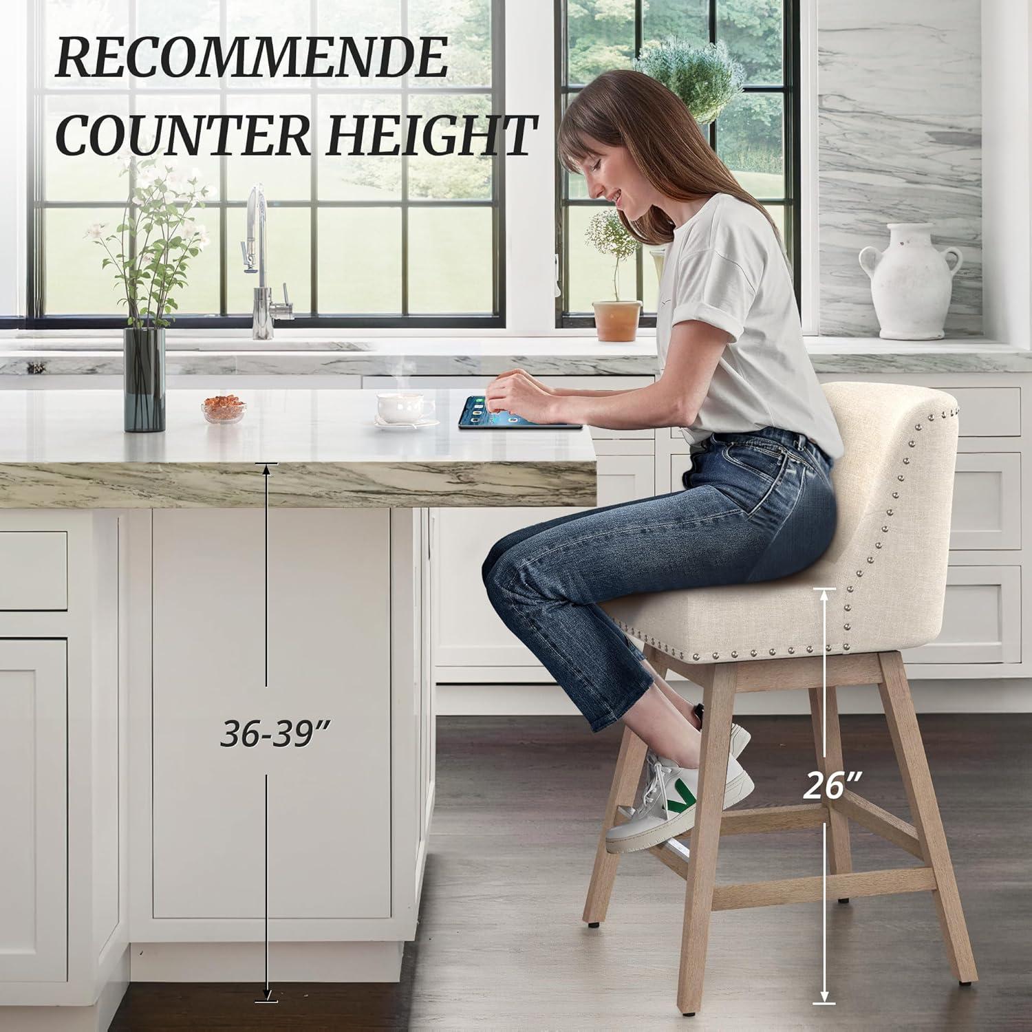 Dycanpo 26''H Swivel Counter Stools Set of 4 with Back Linen Fabric for Home Kitchen Island