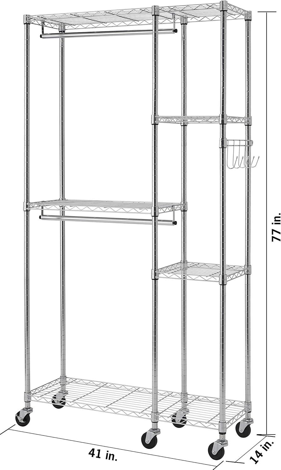 Chrome Wire Free-Standing Closet with Adjustable Shelves