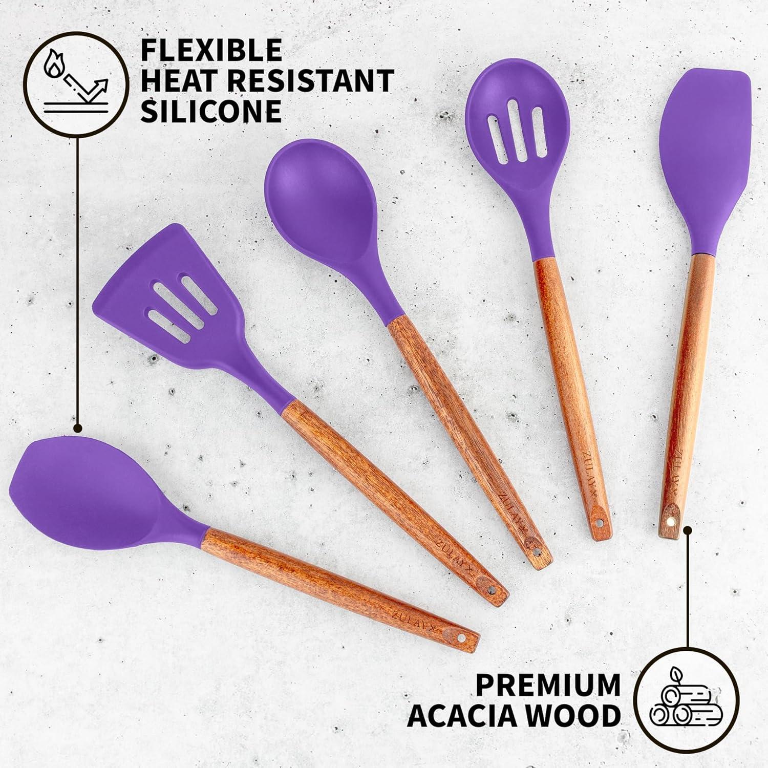 Zulay Kitchen Zulay Kitchen 5 Piece Silicone Utensils Set With Authentic Acacia Wood Handles - Dark Blue