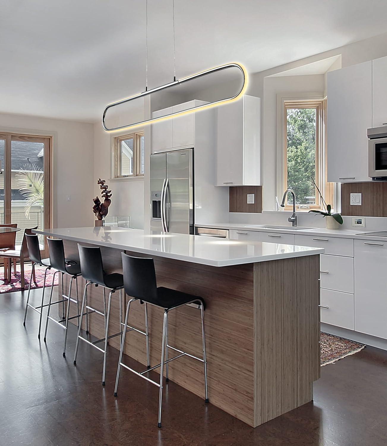 Ned 39" Dimmable Adjustable Integrated LED Metal Linear Pendant, Chrome